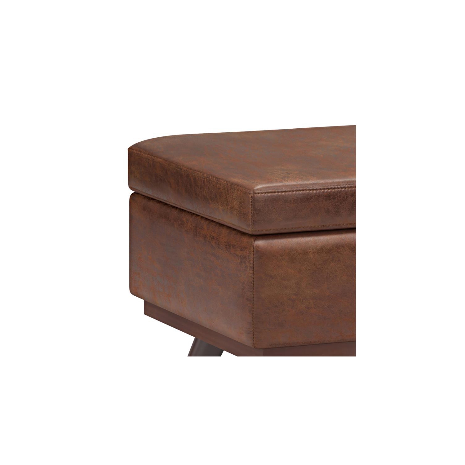 Owen 42 in.W Table Storage Ottoman in Distressed Saddle Brown Faux Leather