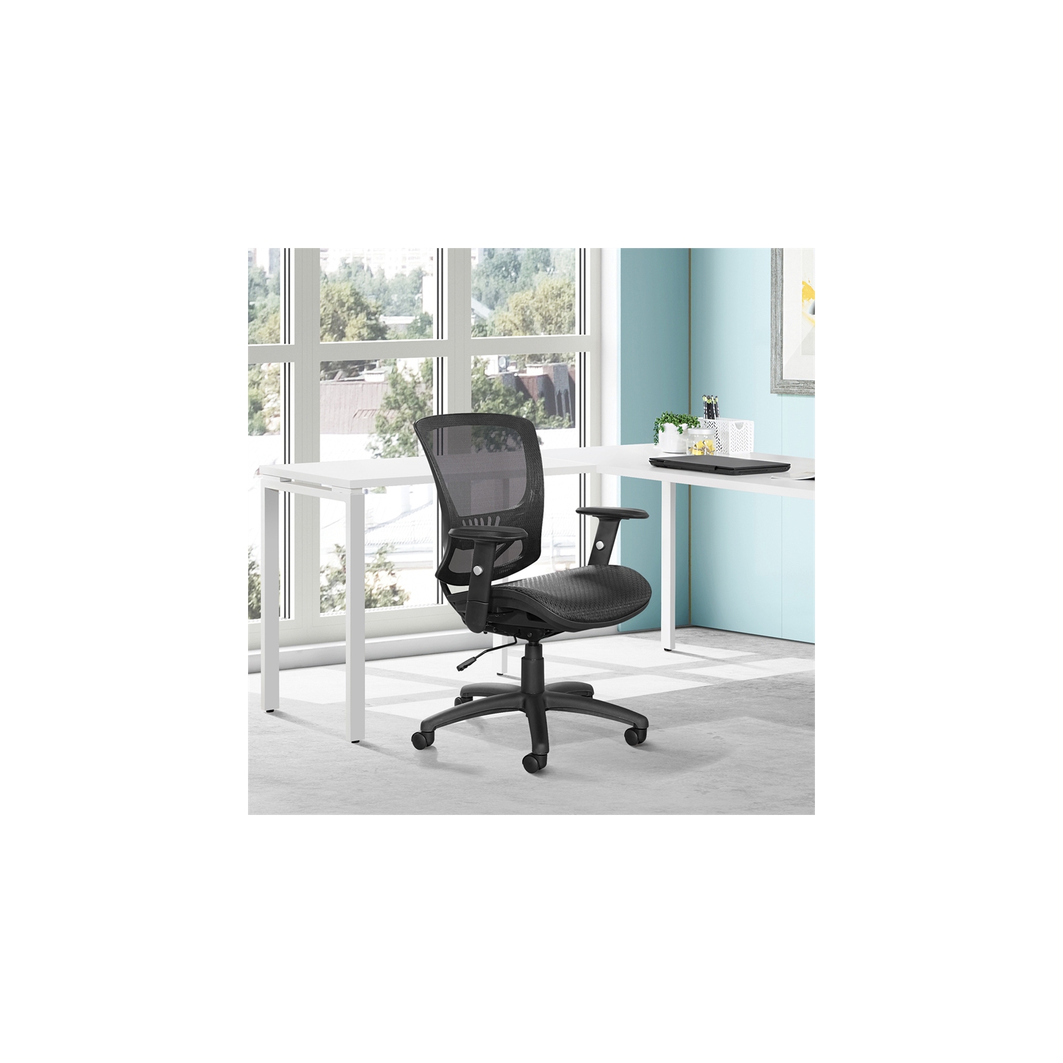 Manager's Chair Mesh Screen Seat and Back in Black Fabric