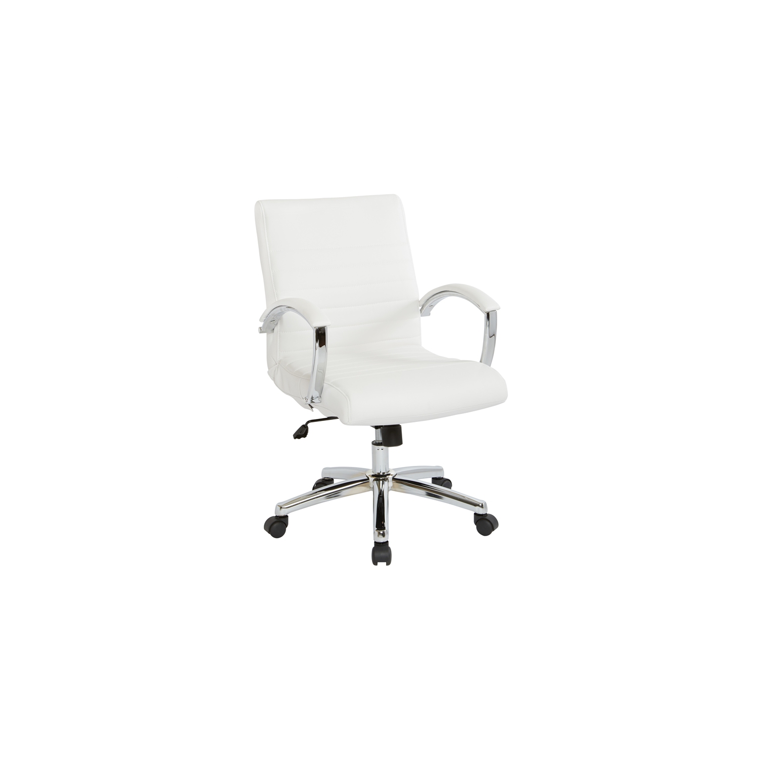 Executive Low Back Chair in White Faux Leather with Chrome Arms and Base K/D
