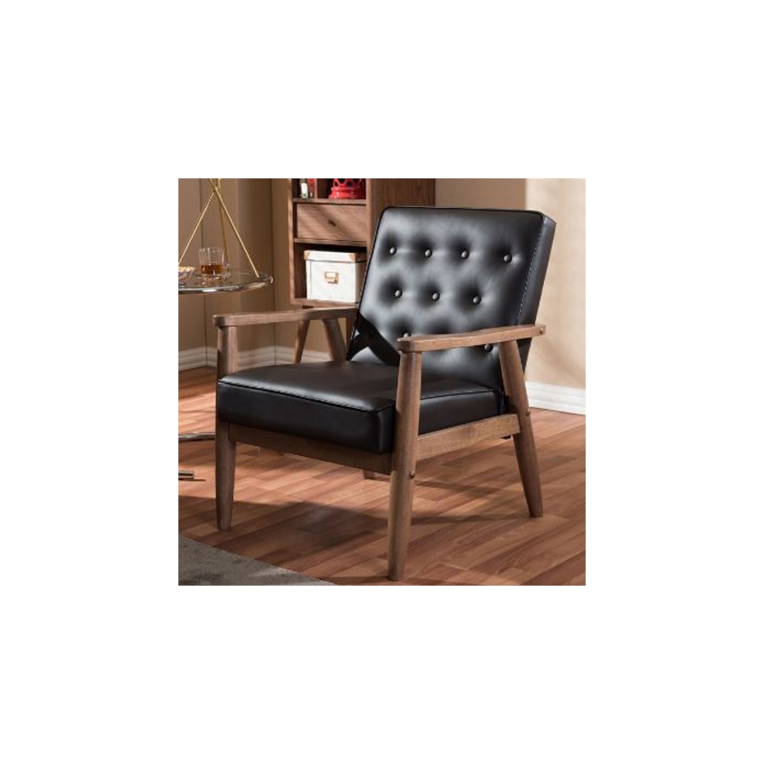 Baxton Studio Sorrento Faux Leather Tufted Reception Chair in Brown
