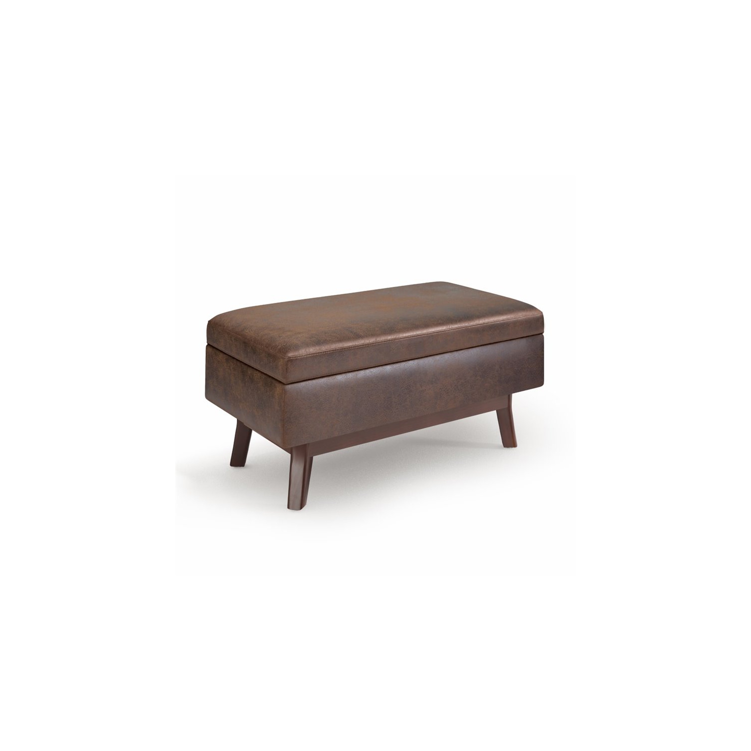 Simpli Home Owen 36" Faux Air Leather Storage Ottoman in Chestnut Brown