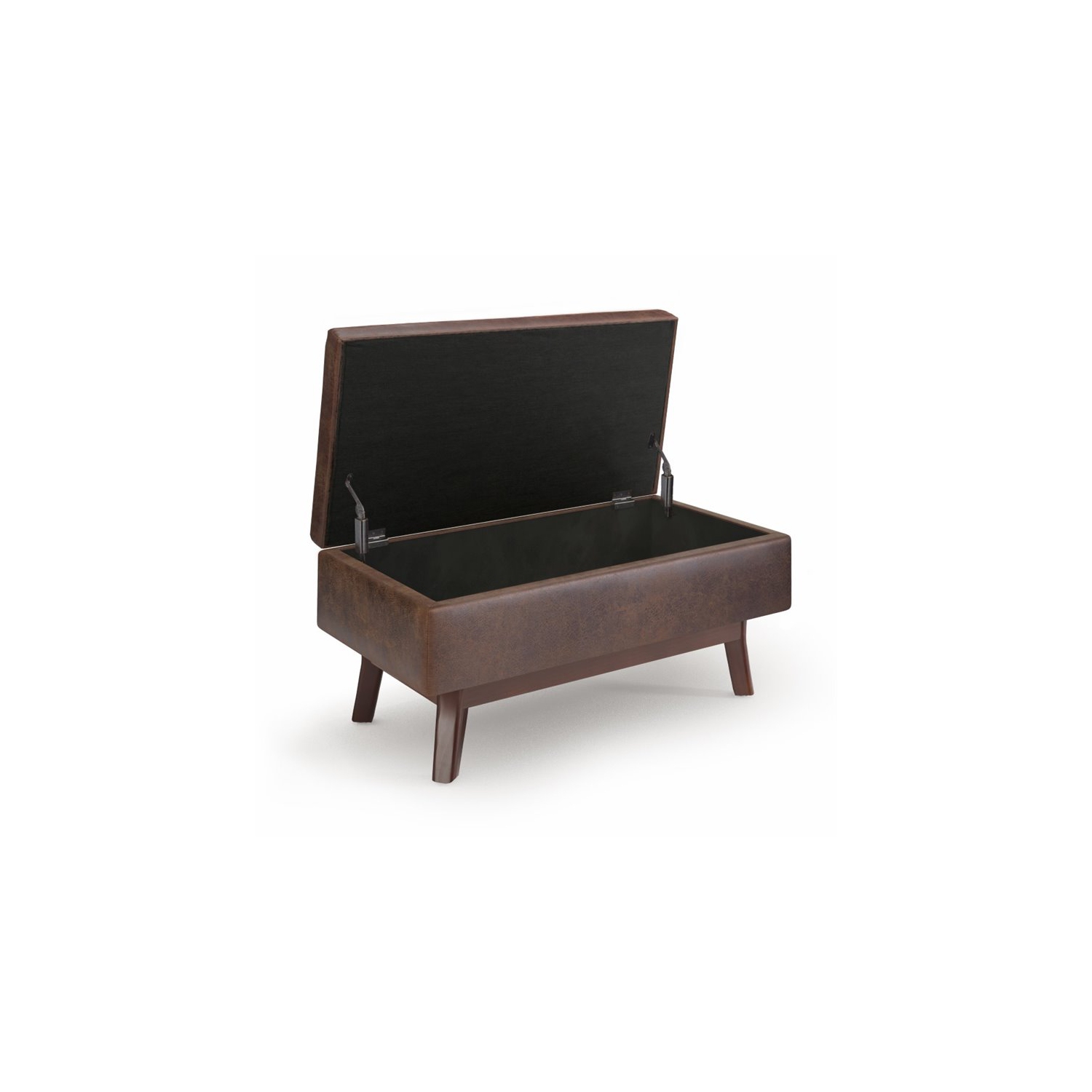 Simpli Home Owen 36" Faux Air Leather Storage Ottoman in Chestnut Brown