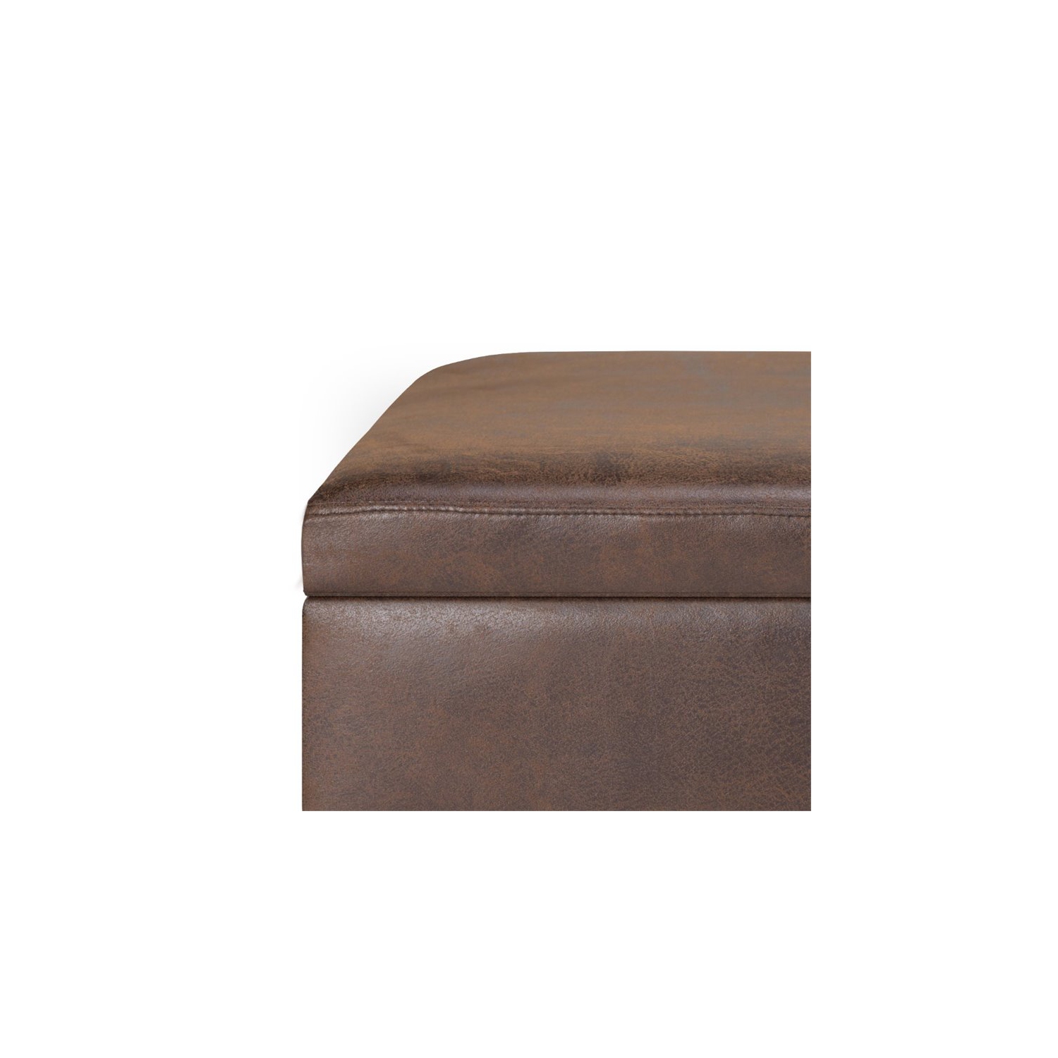 Simpli Home Owen 36" Faux Air Leather Storage Ottoman in Chestnut Brown