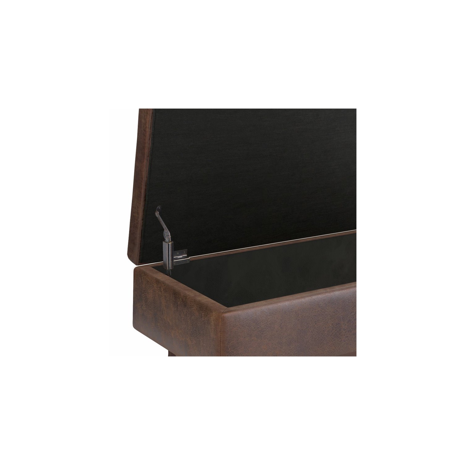 Simpli Home Owen 36" Faux Air Leather Storage Ottoman in Chestnut Brown