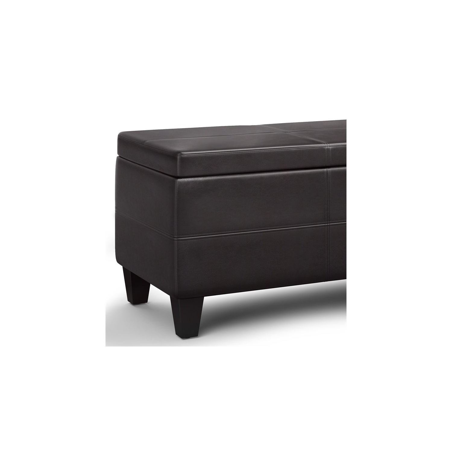 Simpli Home Avalon 44" Faux Leather Lift-Top Storage Ottoman in Tanners Brown