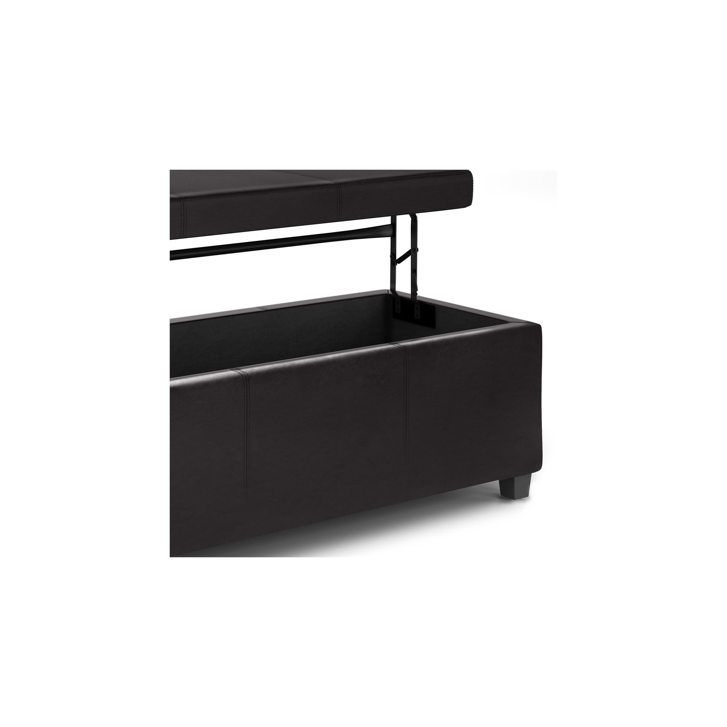 Simpli Home Avalon 44" Faux Leather Lift-Top Storage Ottoman in Tanners Brown