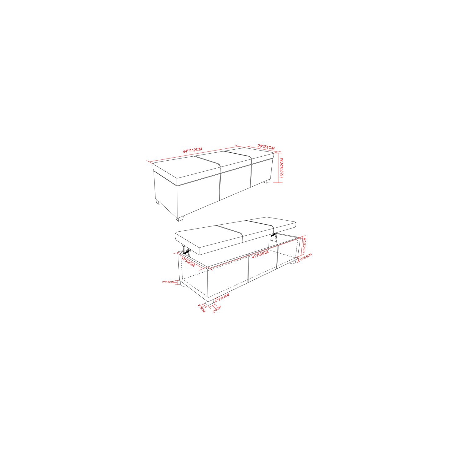 Simpli Home Avalon 44" Faux Leather Lift-Top Storage Ottoman in Tanners Brown