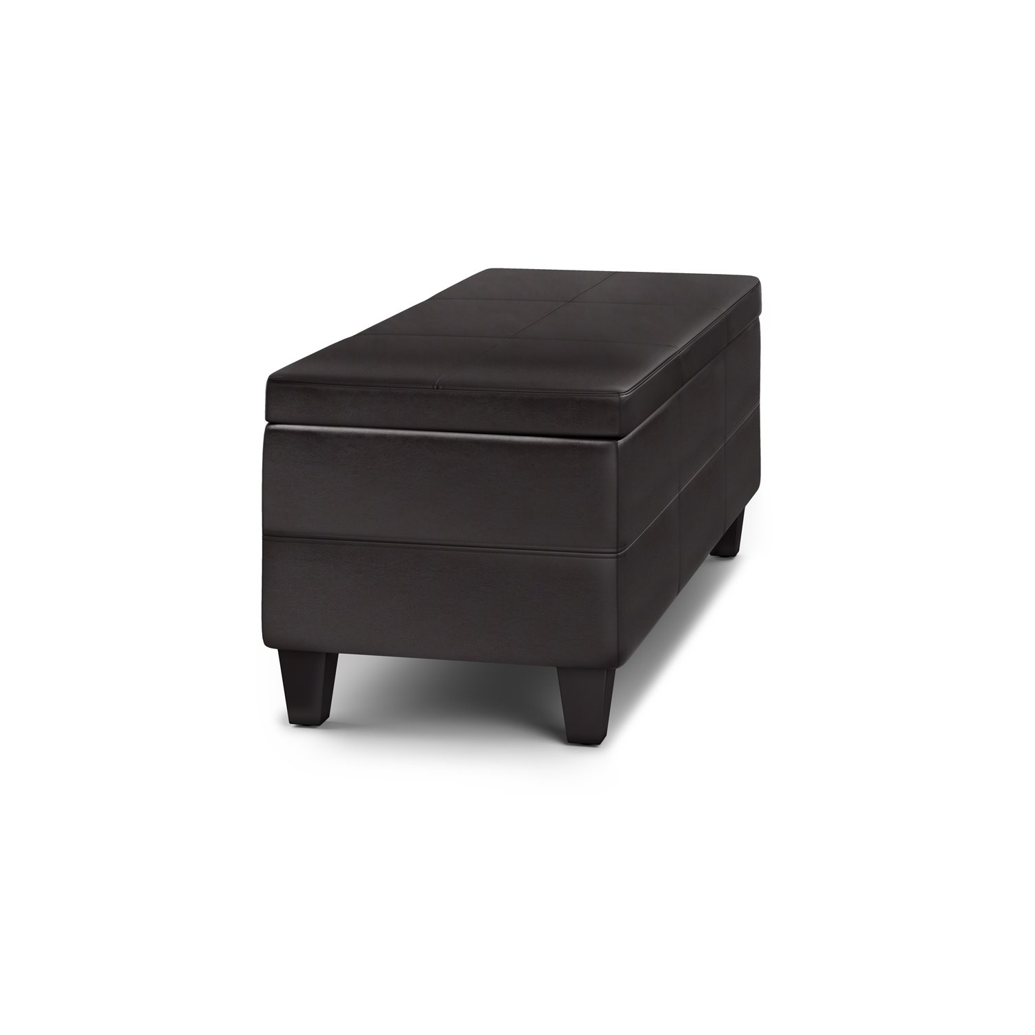 Simpli Home Avalon 44" Faux Leather Lift-Top Storage Ottoman in Tanners Brown