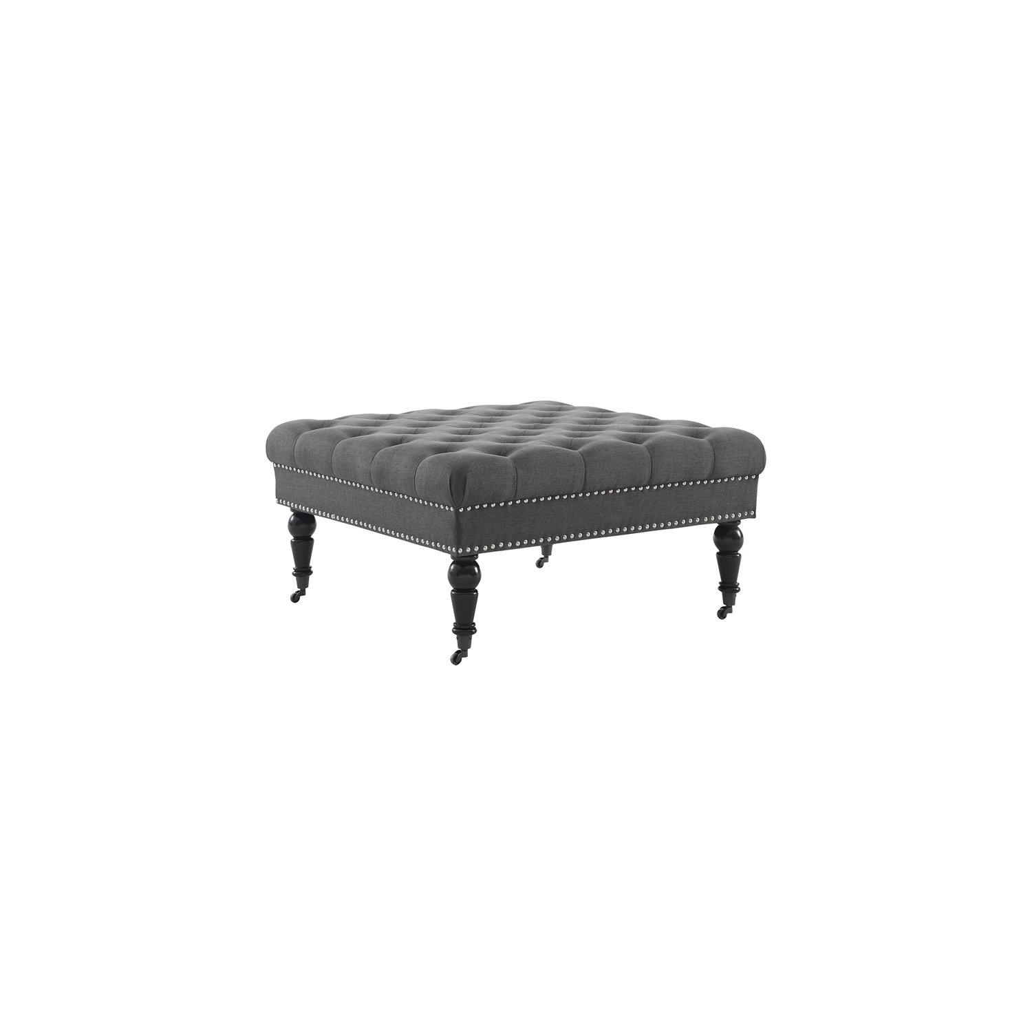 Linon Isabelle Square Wood Upholstered Ottoman in Charcoal Gray