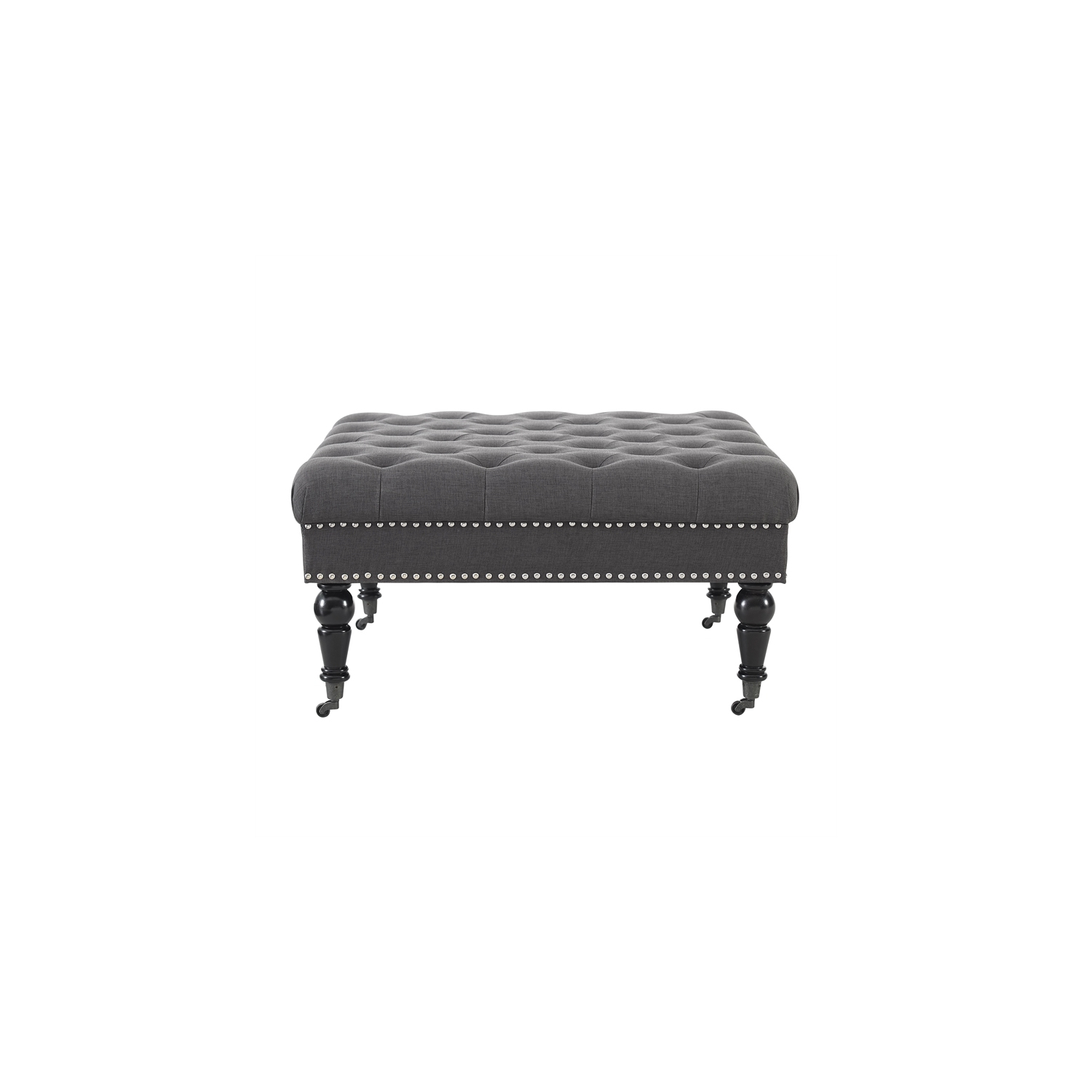 Linon Isabelle Square Wood Upholstered Ottoman in Charcoal Gray