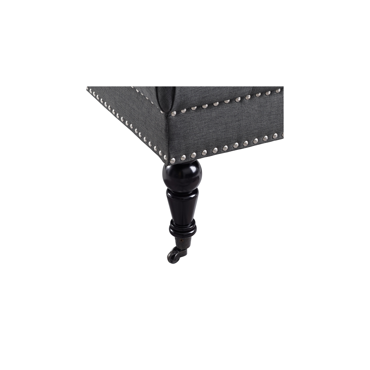 Linon Isabelle Square Wood Upholstered Ottoman in Charcoal Gray