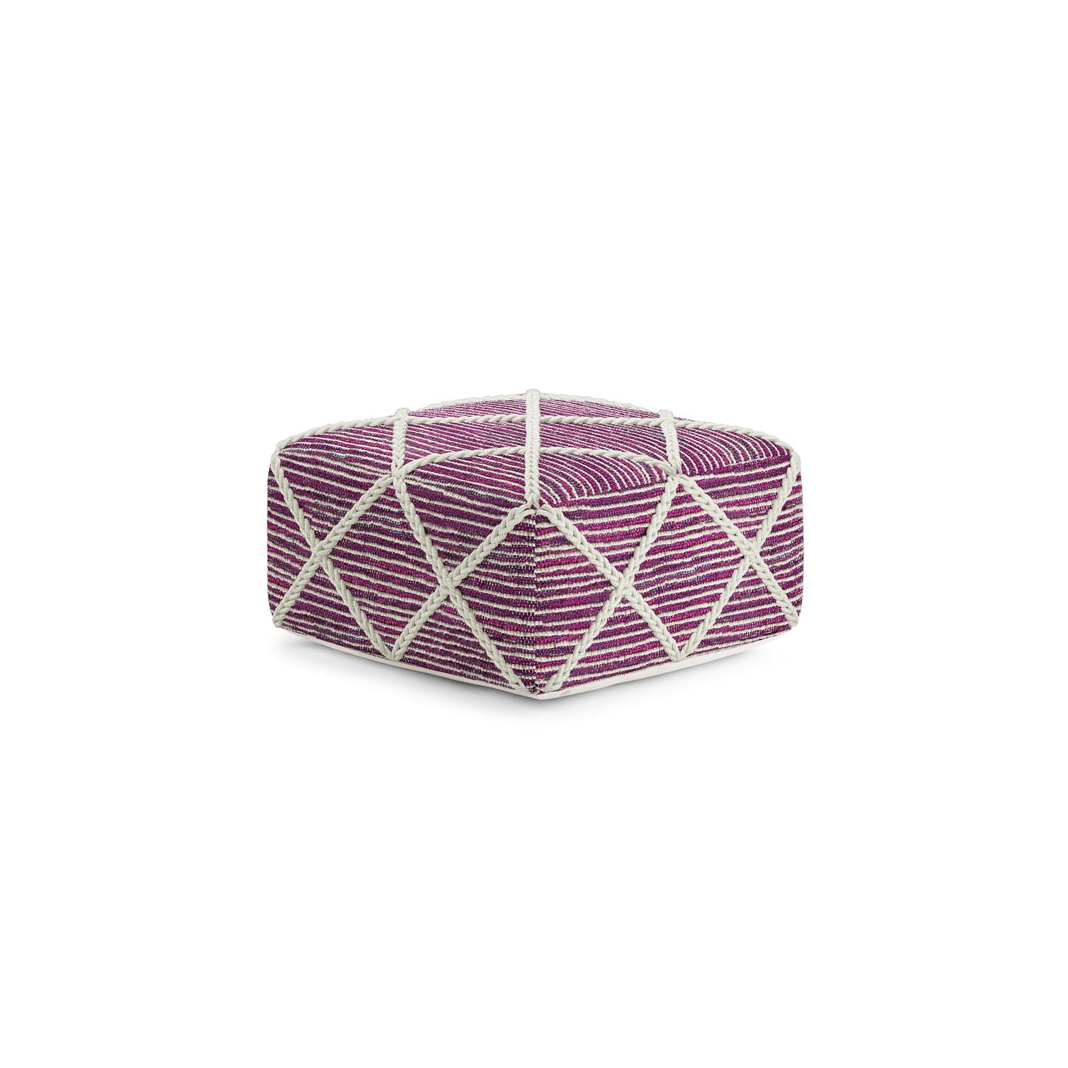 Cowan Contemporary Square Pouf in Magenta and Natural Handloom Woven