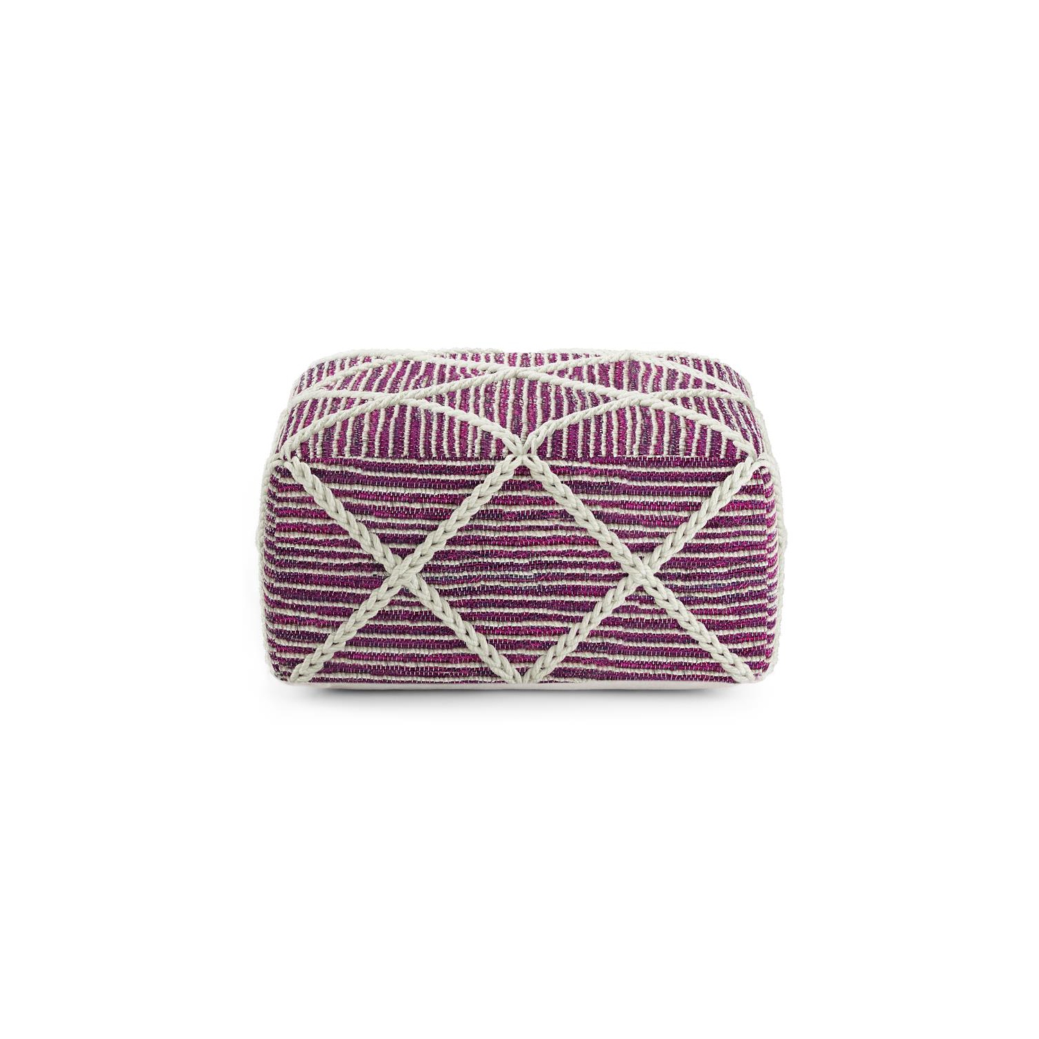Cowan Contemporary Square Pouf in Magenta and Natural Handloom Woven