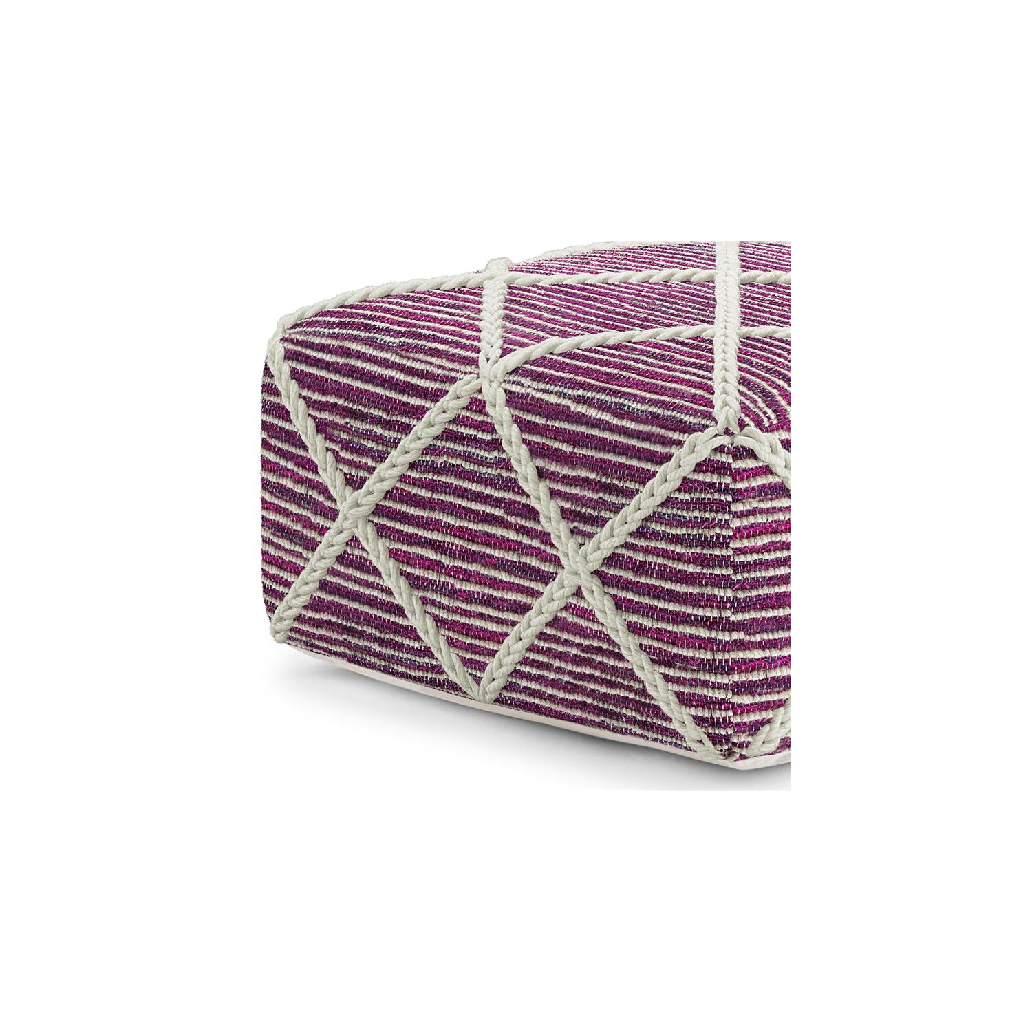 Cowan Contemporary Square Pouf in Magenta and Natural Handloom Woven
