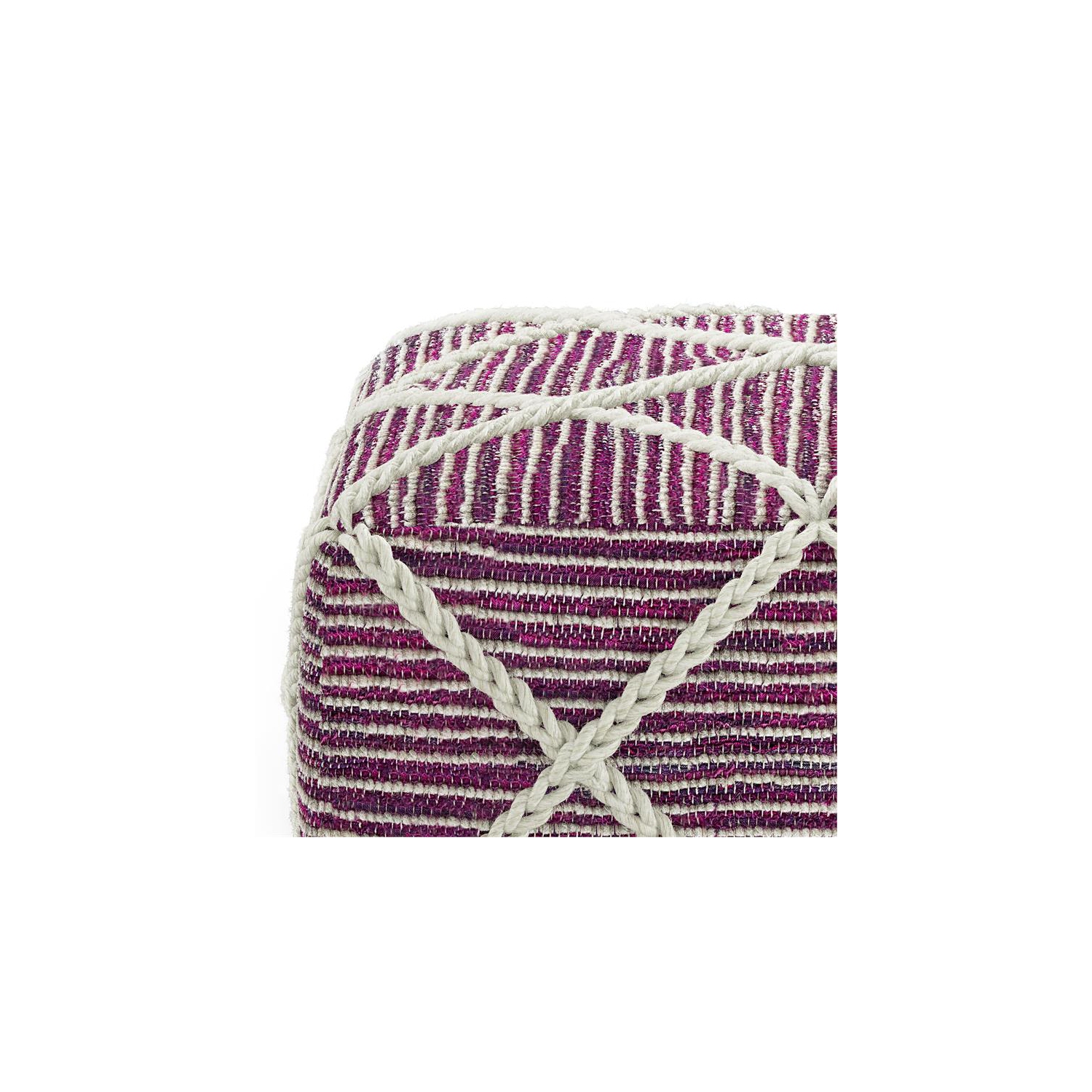 Cowan Contemporary Square Pouf in Magenta and Natural Handloom Woven