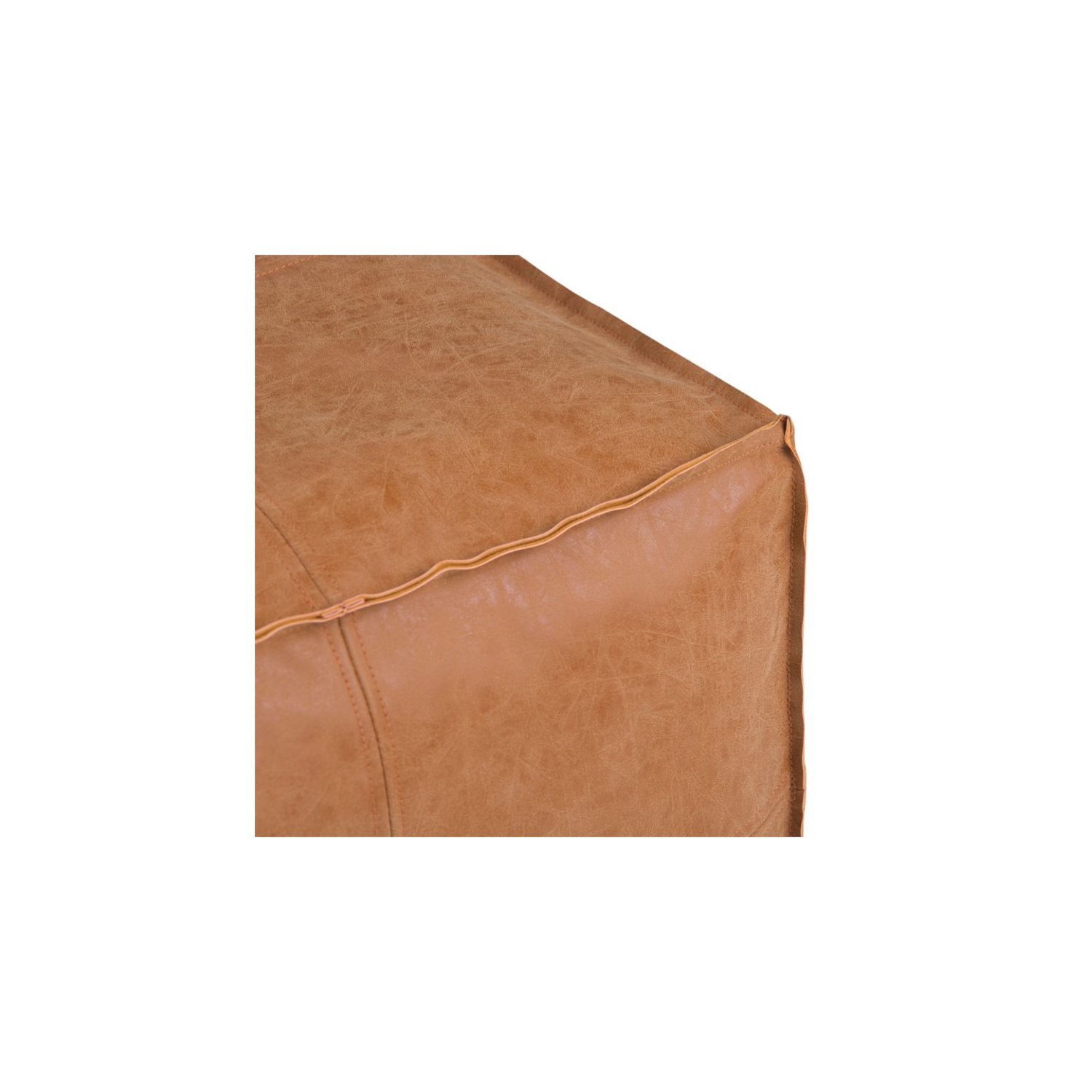 Simpli Home Brody Boho Square Pouf in Distressed Brown Faux Leather