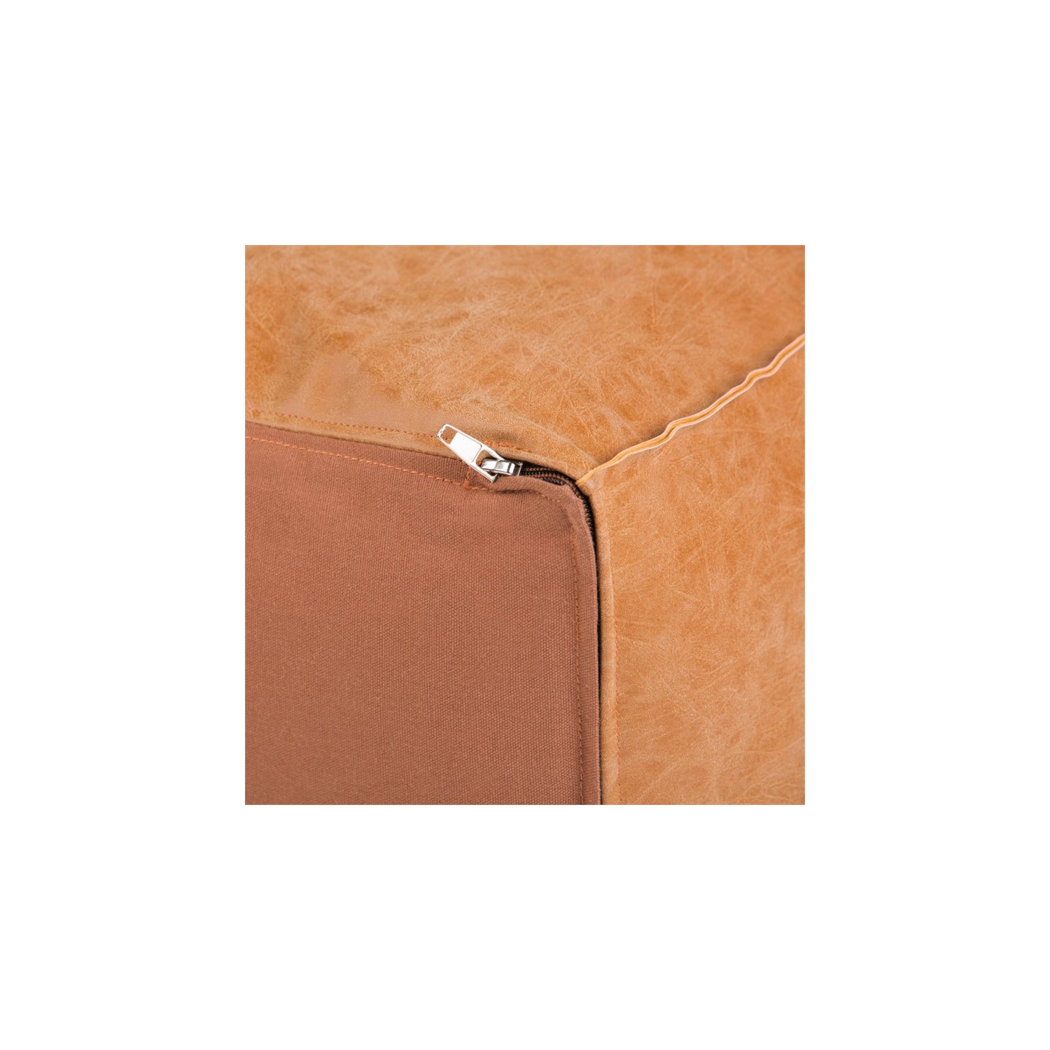 Simpli Home Brody Boho Square Pouf in Distressed Brown Faux Leather