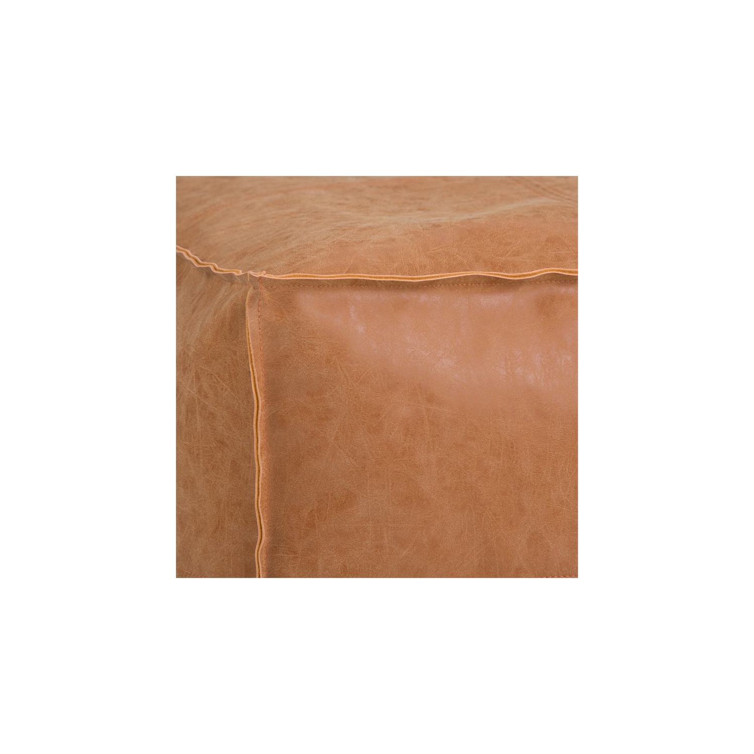 Simpli Home Brody Boho Square Pouf in Distressed Brown Faux Leather