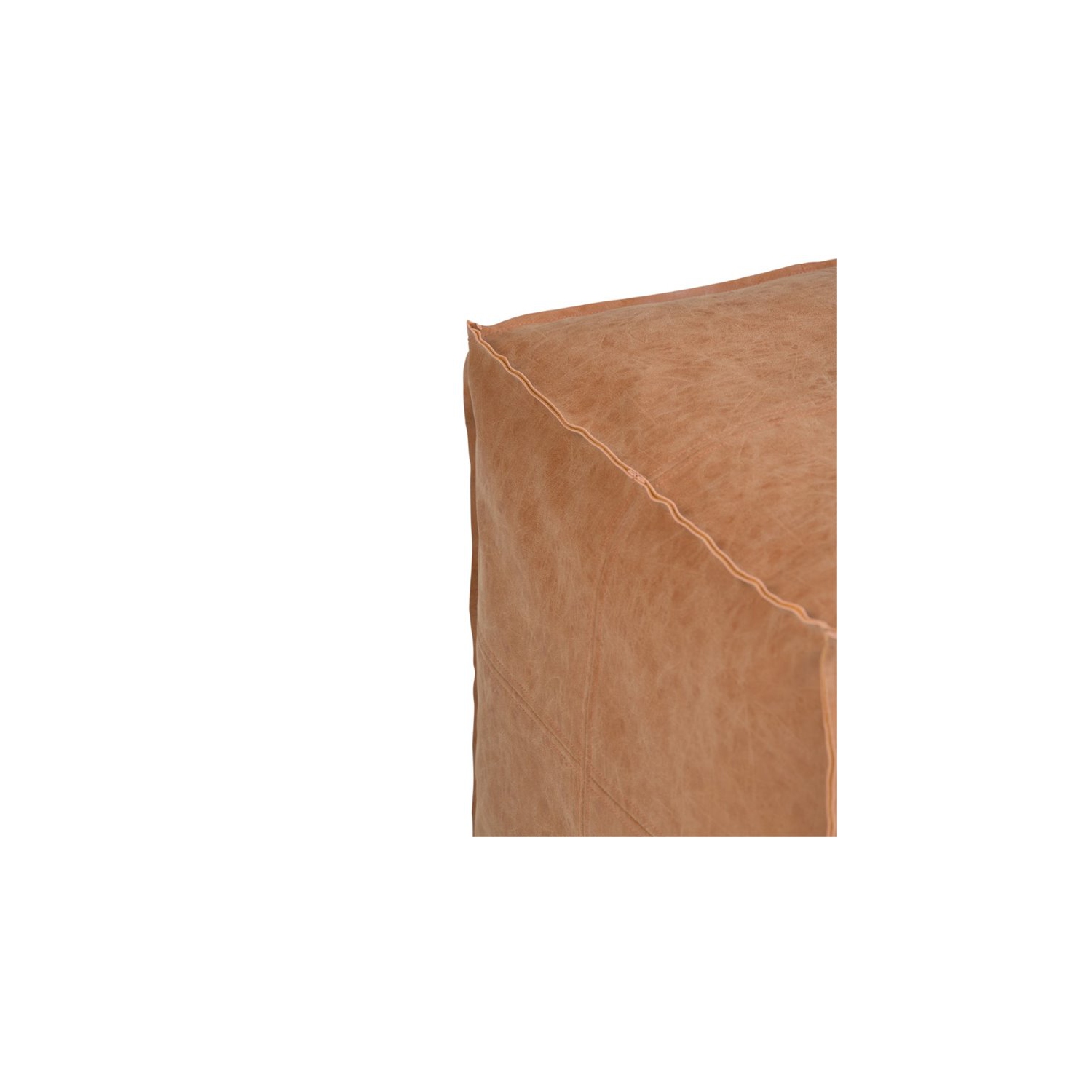 Simpli Home Brody Boho Square Pouf in Distressed Brown Faux Leather