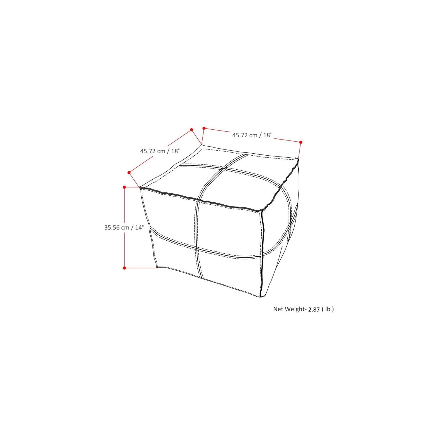 Simpli Home Brody Boho Square Pouf in Distressed Brown Faux Leather