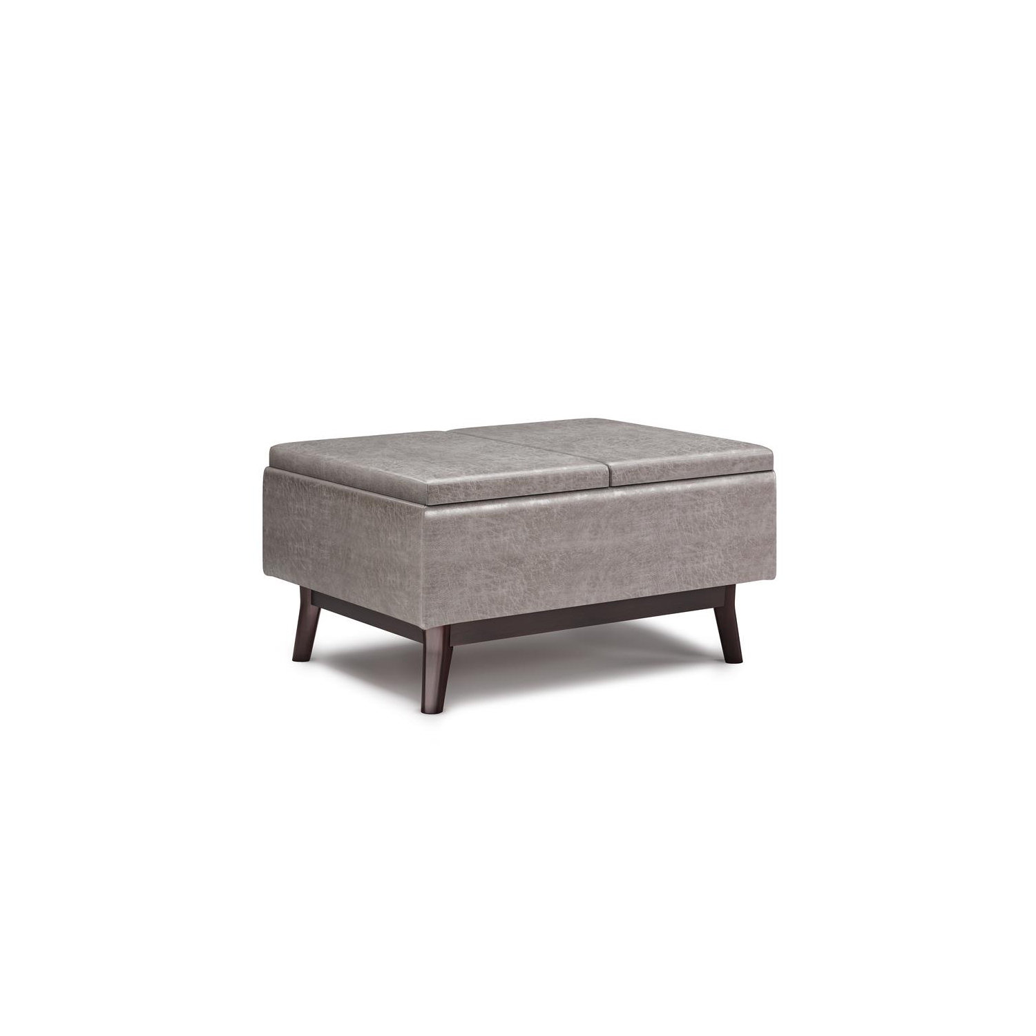 Owen 34 in.W Tray Top Table Storage Ottoman in Distressed Grey Faux Leather