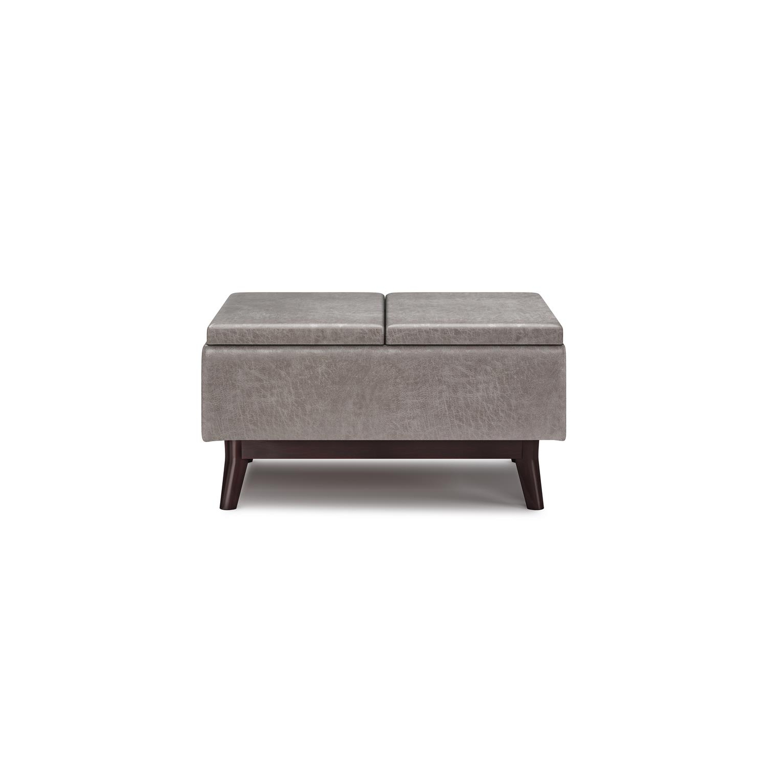 Owen 34 in.W Tray Top Table Storage Ottoman in Distressed Grey Faux Leather