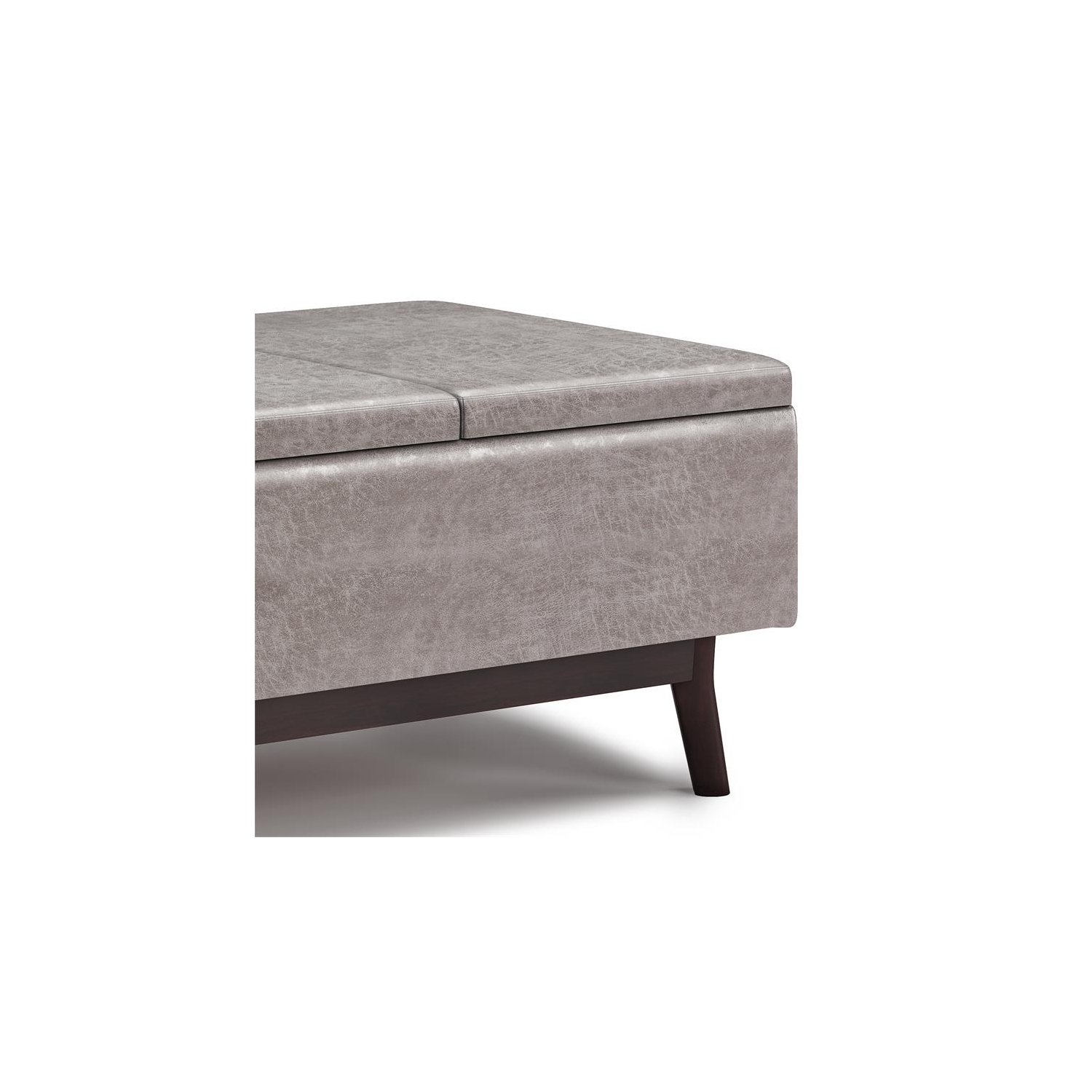 Owen 34 in.W Tray Top Table Storage Ottoman in Distressed Grey Faux Leather