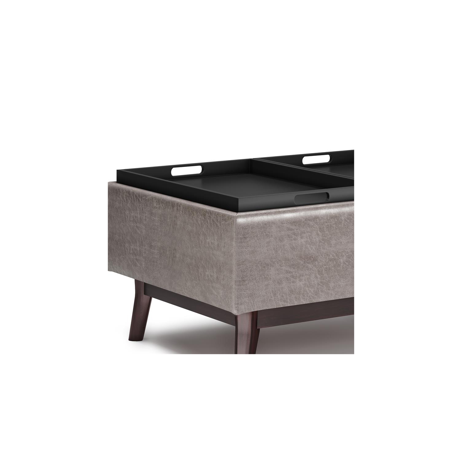 Owen 34 in.W Tray Top Table Storage Ottoman in Distressed Grey Faux Leather