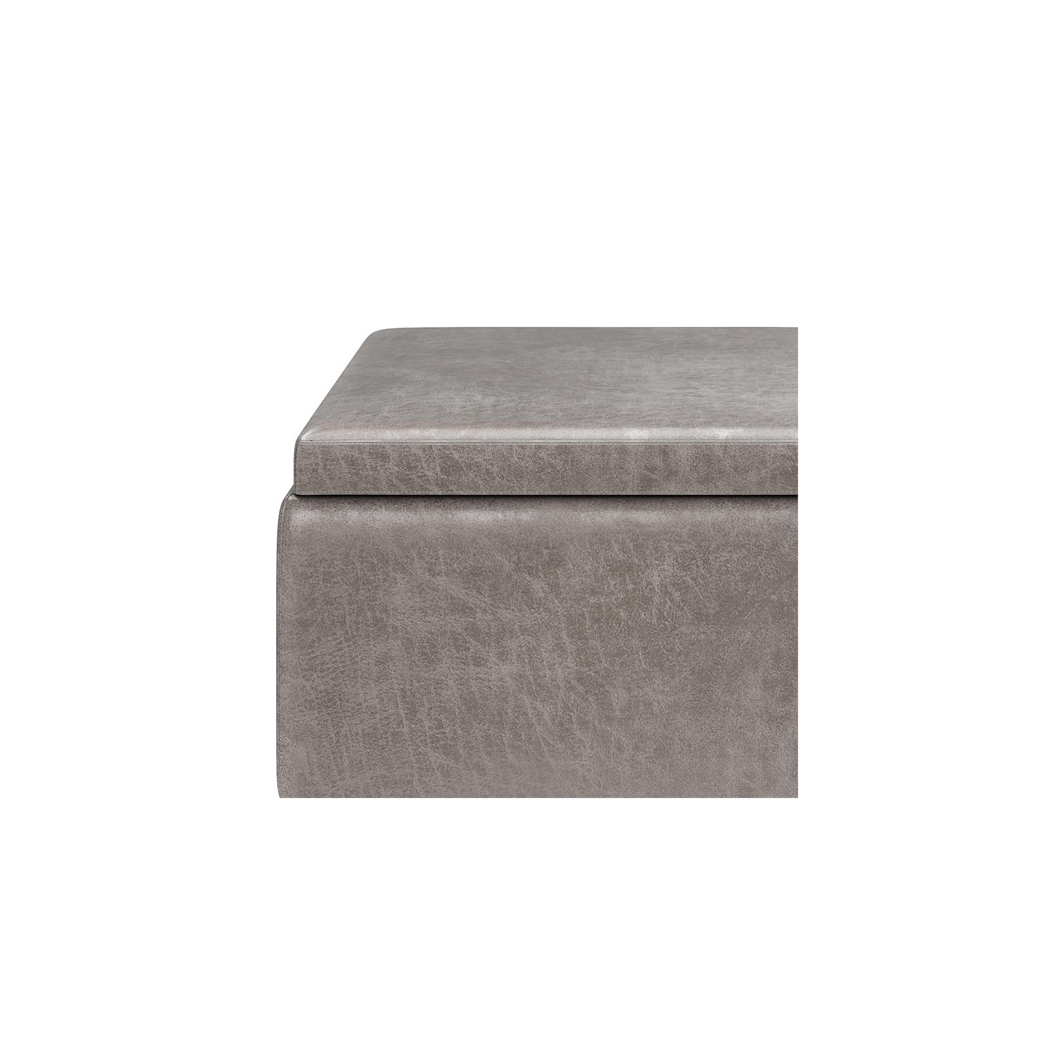 Owen 34 in.W Tray Top Table Storage Ottoman in Distressed Grey Faux Leather