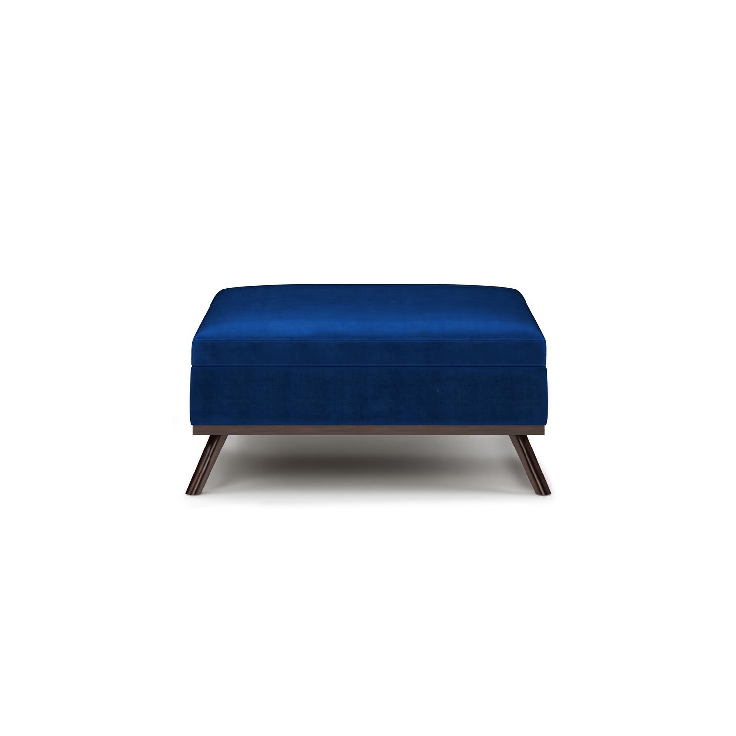 Owen 36 in.W Mid Century Coffee Table Storage Ottoman in Blue Velvet Fabric