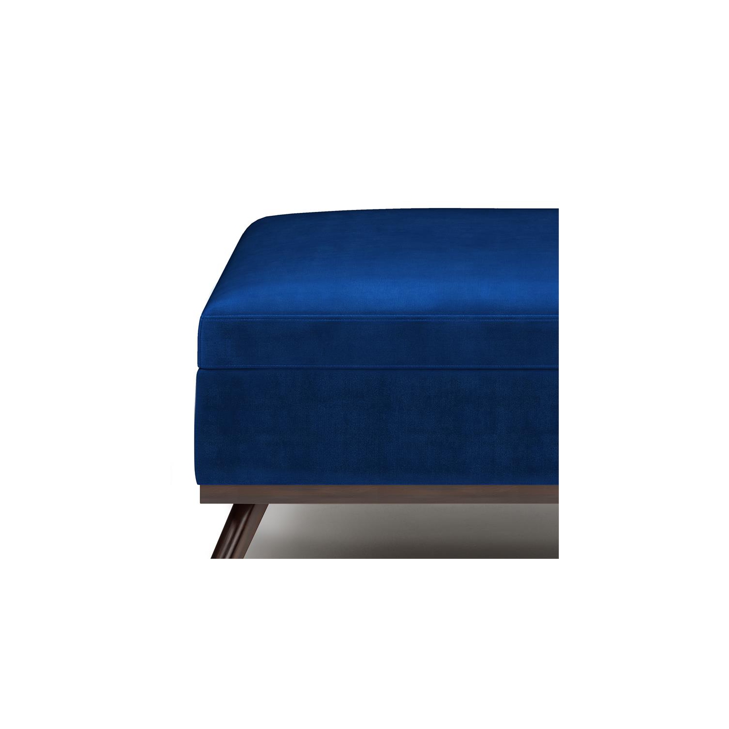 Owen 36 in.W Mid Century Coffee Table Storage Ottoman in Blue Velvet Fabric
