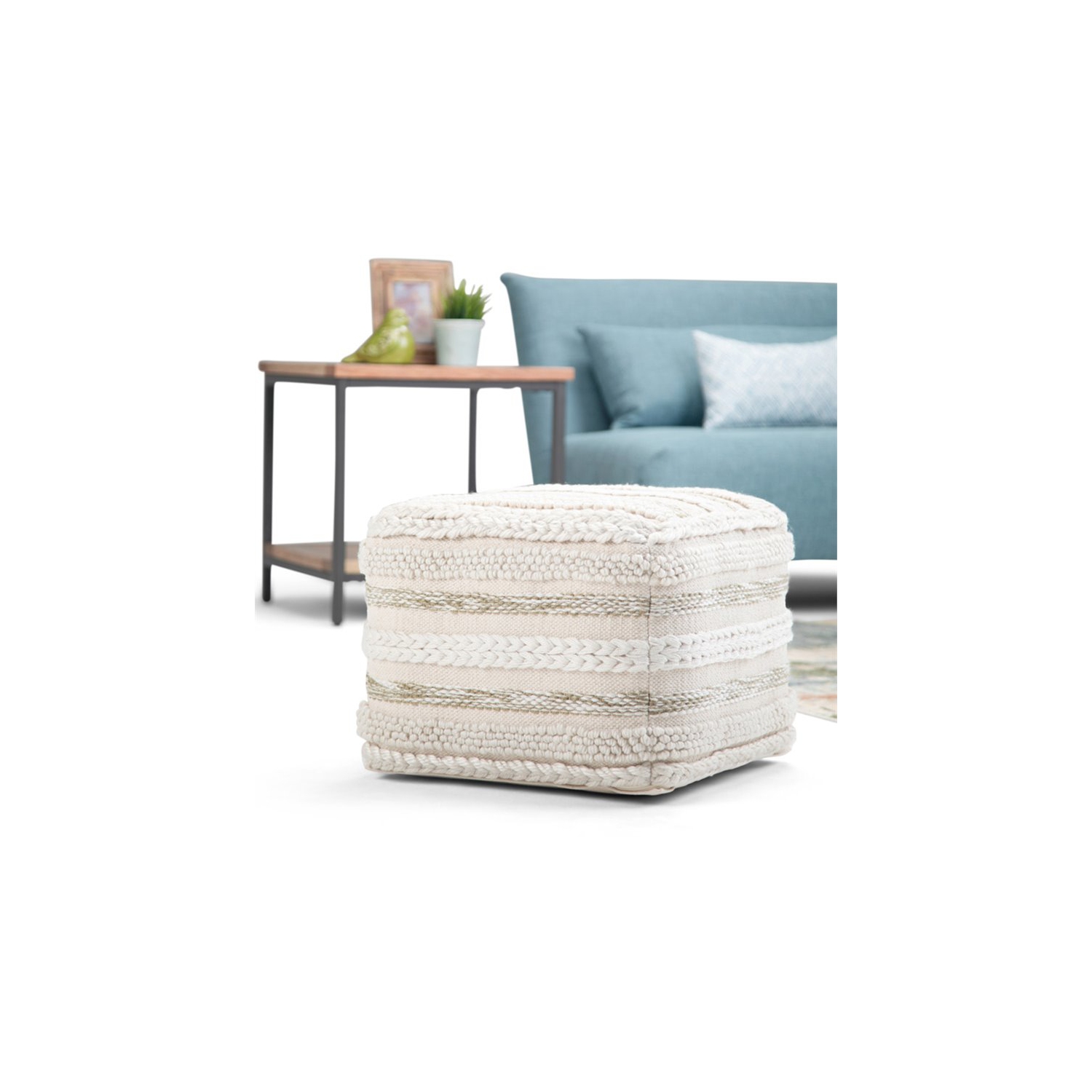 Sommer Boho Square Pouf in Natural Handloom Woven Pattern