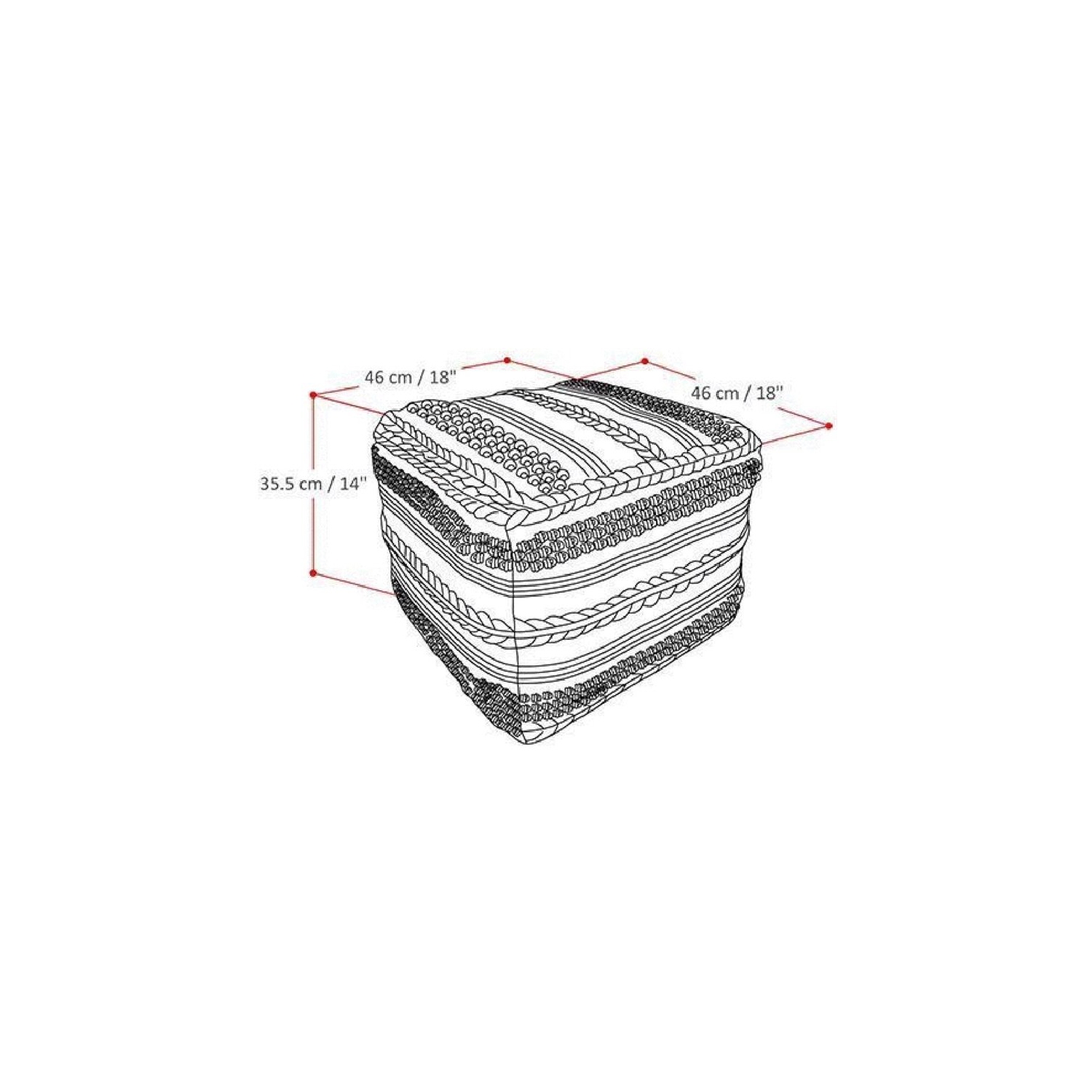 Sommer Boho Square Pouf in Natural Handloom Woven Pattern