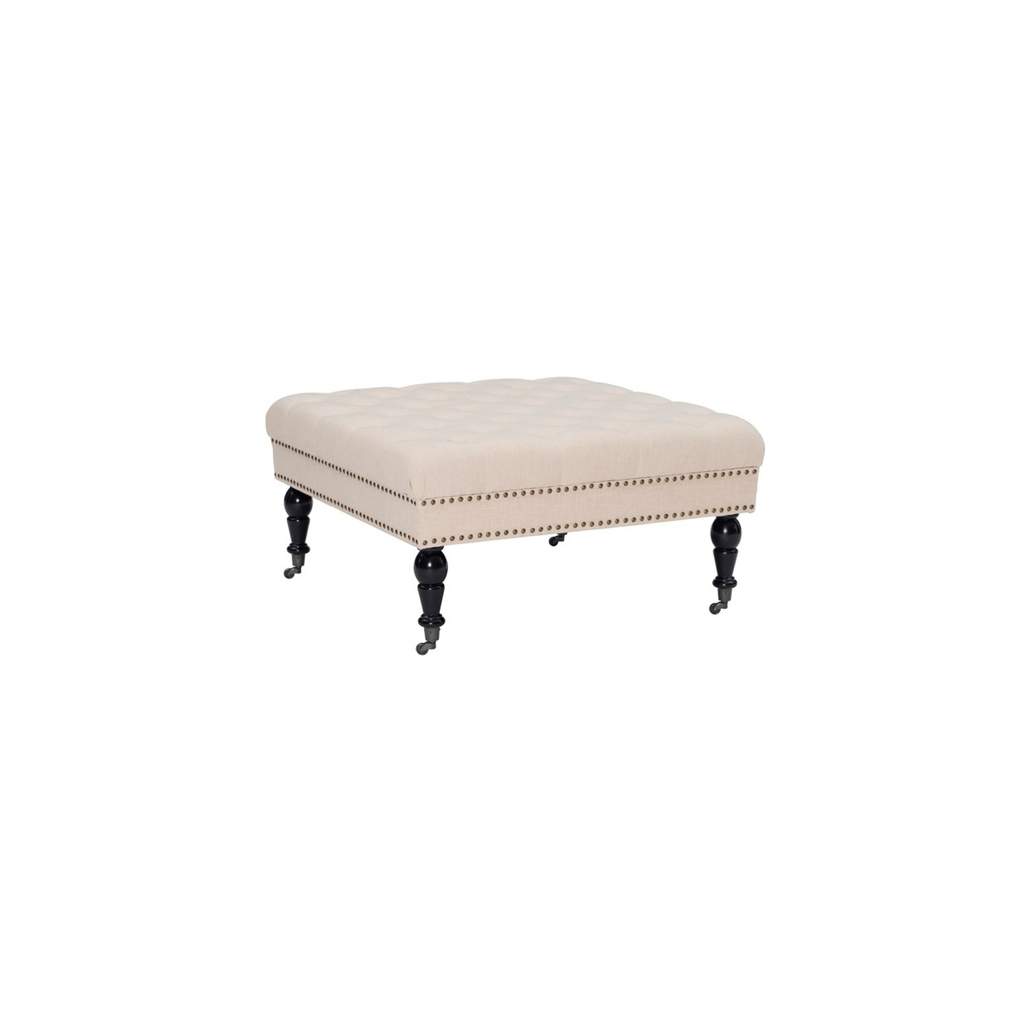 Linon Isabelle Square Wood Upholstered Ottoman in Natural Beige