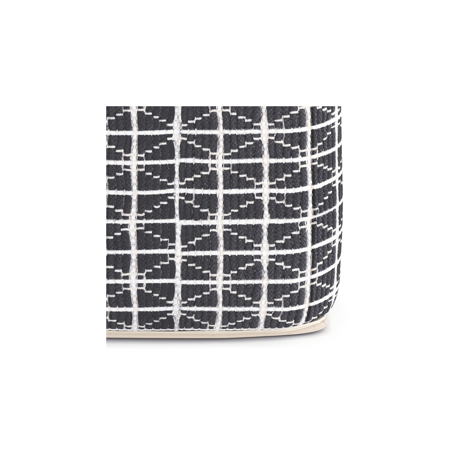 Simpli Home Noreen Boho Square Pouf in Slate Gray and White Handloom Woven Pattern