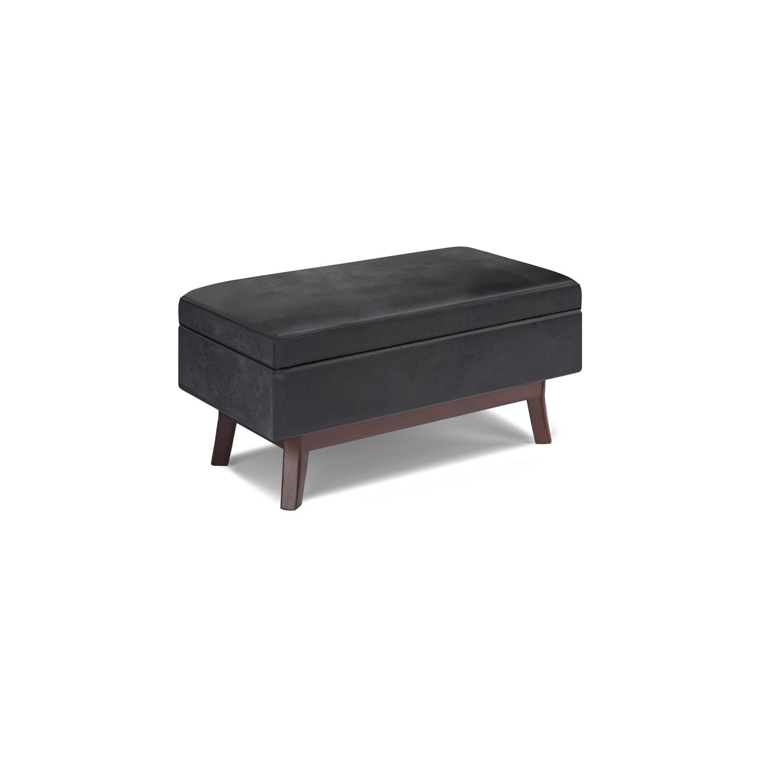 Simpli Home Owen 36" Faux Leather Storage Ottoman in Distressed Black