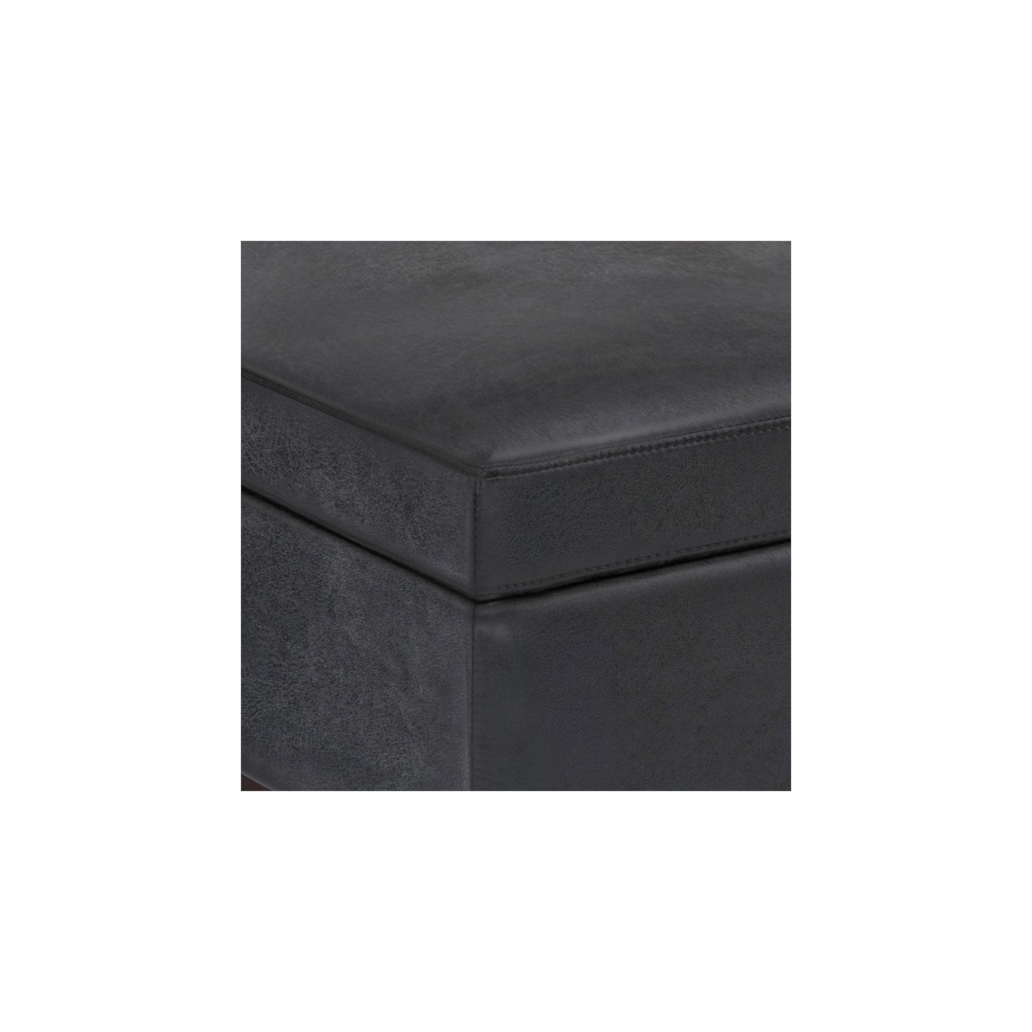 Simpli Home Owen 36" Faux Leather Storage Ottoman in Distressed Black