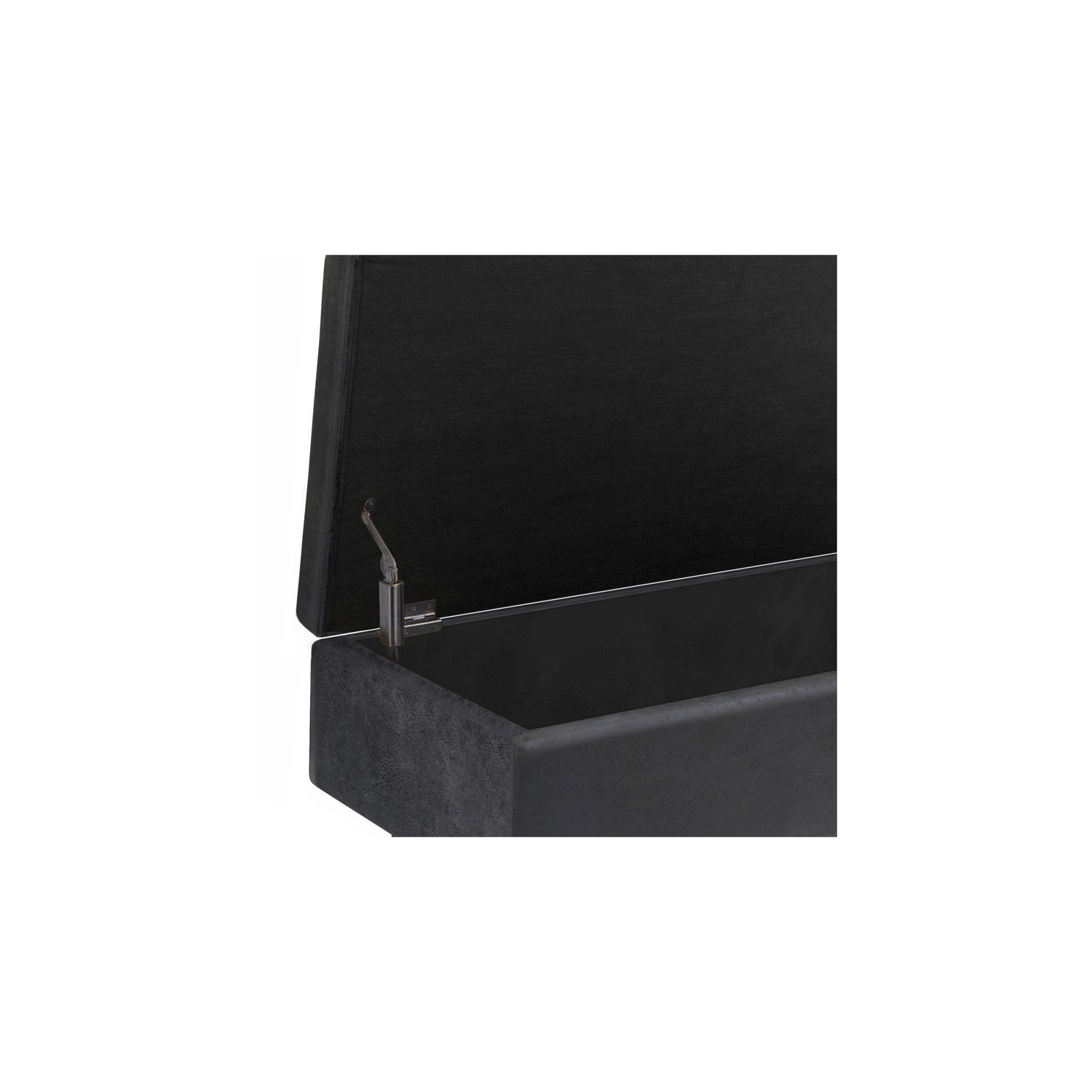 Simpli Home Owen 36" Faux Leather Storage Ottoman in Distressed Black