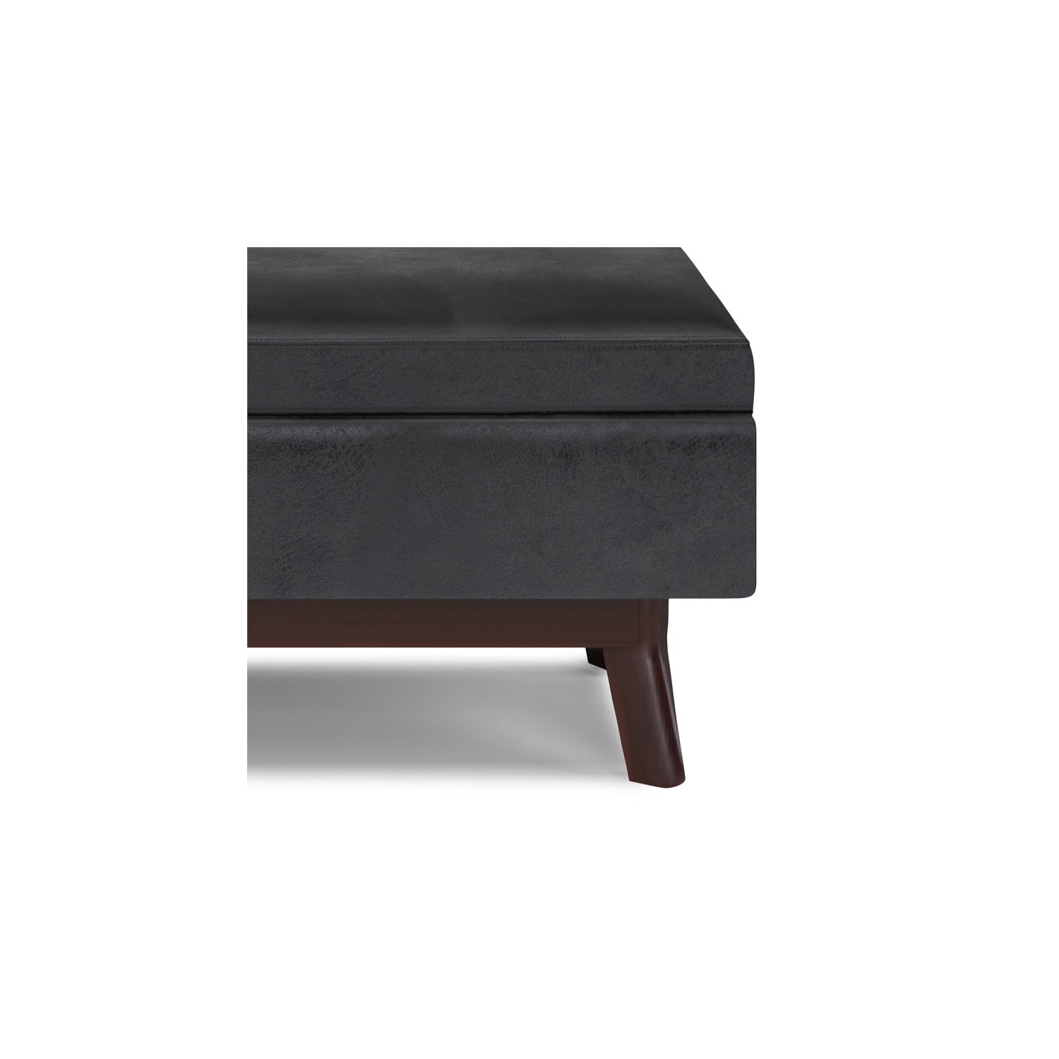 Simpli Home Owen 36" Faux Leather Storage Ottoman in Distressed Black