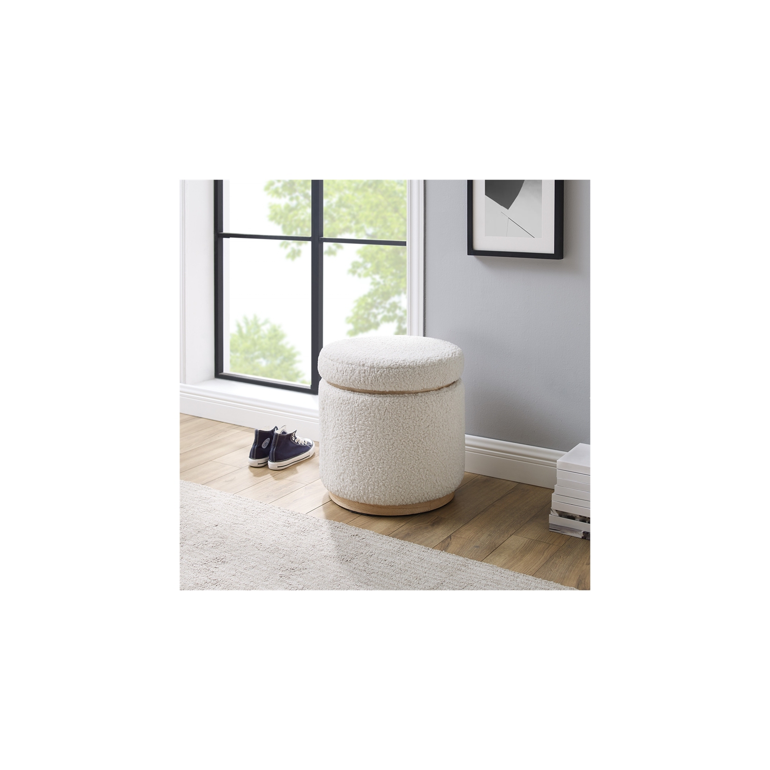 Linon Hawn Wood Upholstered Storage Ottoman in Natural