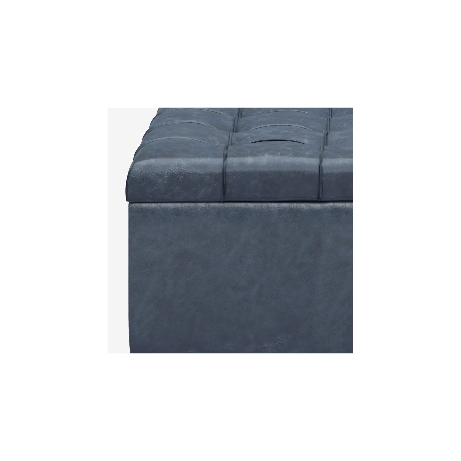 Simpli Home Harrison 36" Transitional Square Coffee Table Ottoman in Denim Blue Faux Leather