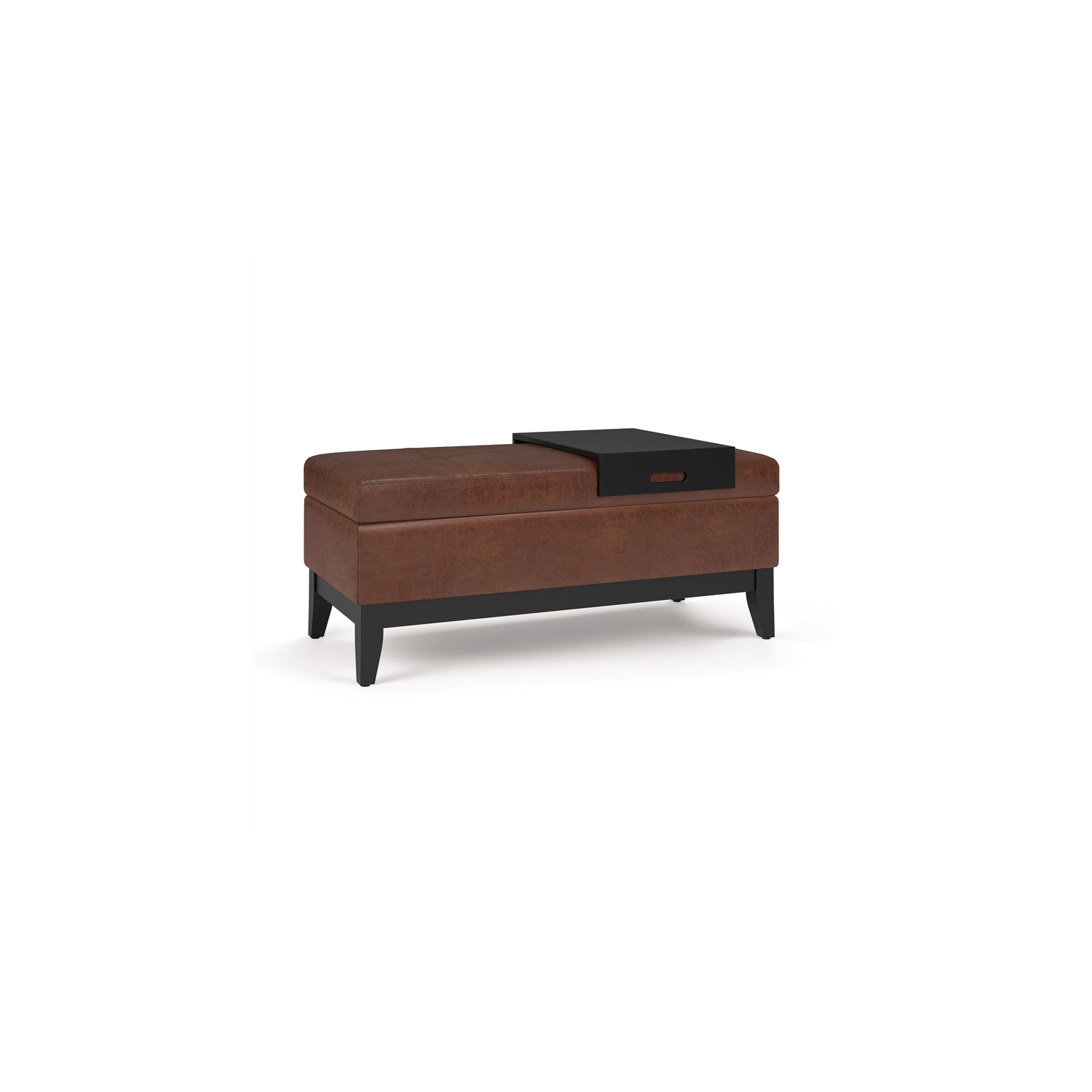 Banc pouf de rangement de 42 po de largeur Oregon en similicuir brun alezan vieilli