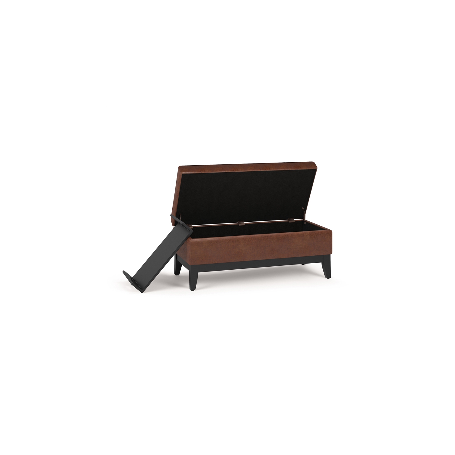 Banc pouf de rangement de 42 po de largeur Oregon en similicuir brun alezan vieilli