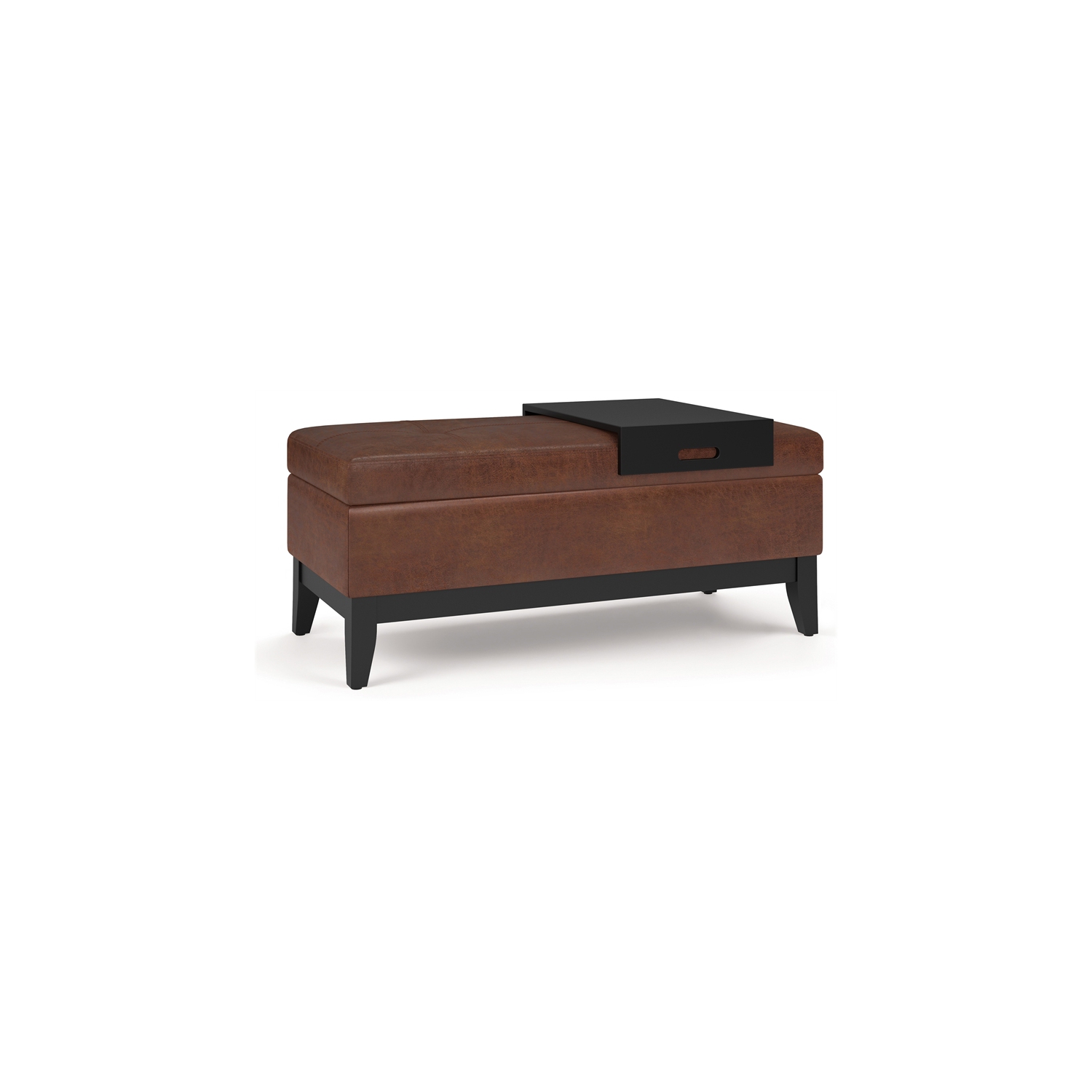 Banc pouf de rangement de 42 po de largeur Oregon en similicuir brun alezan vieilli
