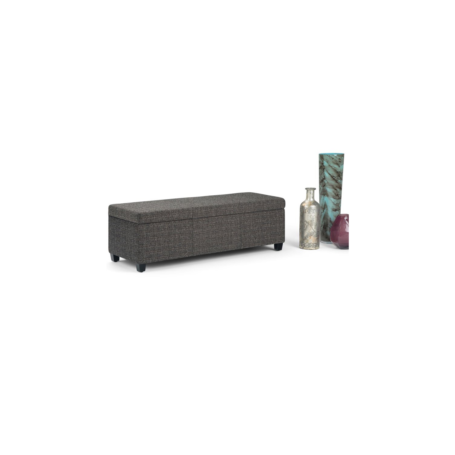Simpli Home Avalon Upholstered Storage Ottoman Bench in Dark Gray