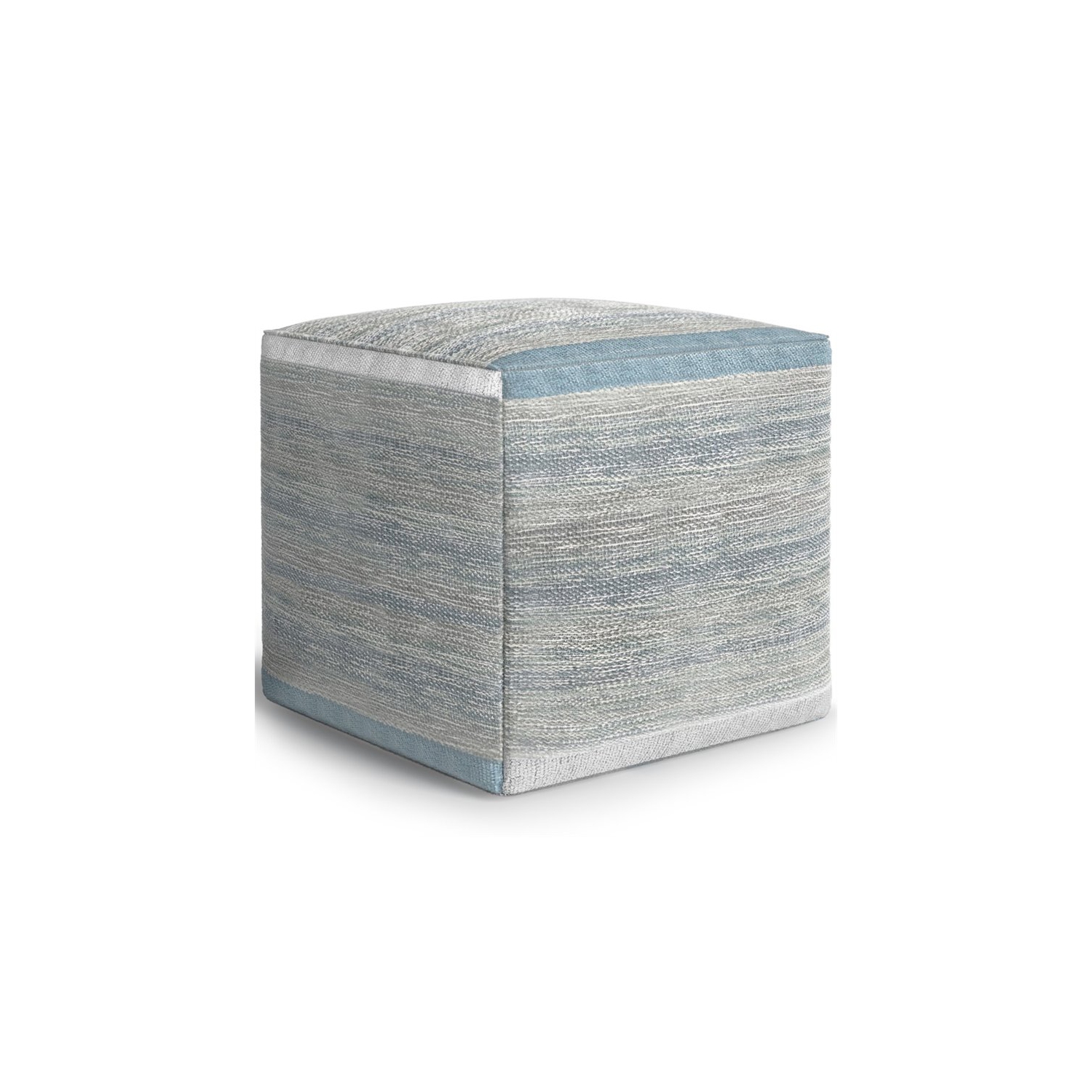 Simpli Home Naya Boho Cube Pouf in Blue Melange Cotton