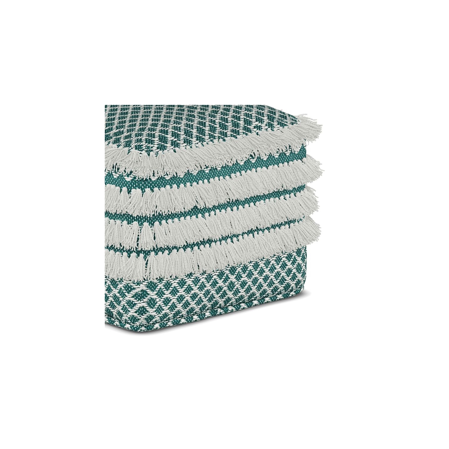 Simpli Home Leah Boho Square Woven Pouf in Turquoise and White
