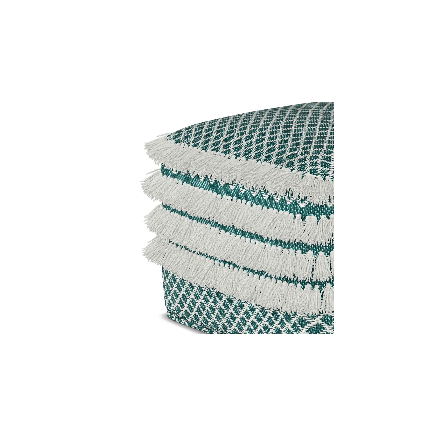 Simpli Home Leah Boho Square Woven Pouf in Turquoise and White
