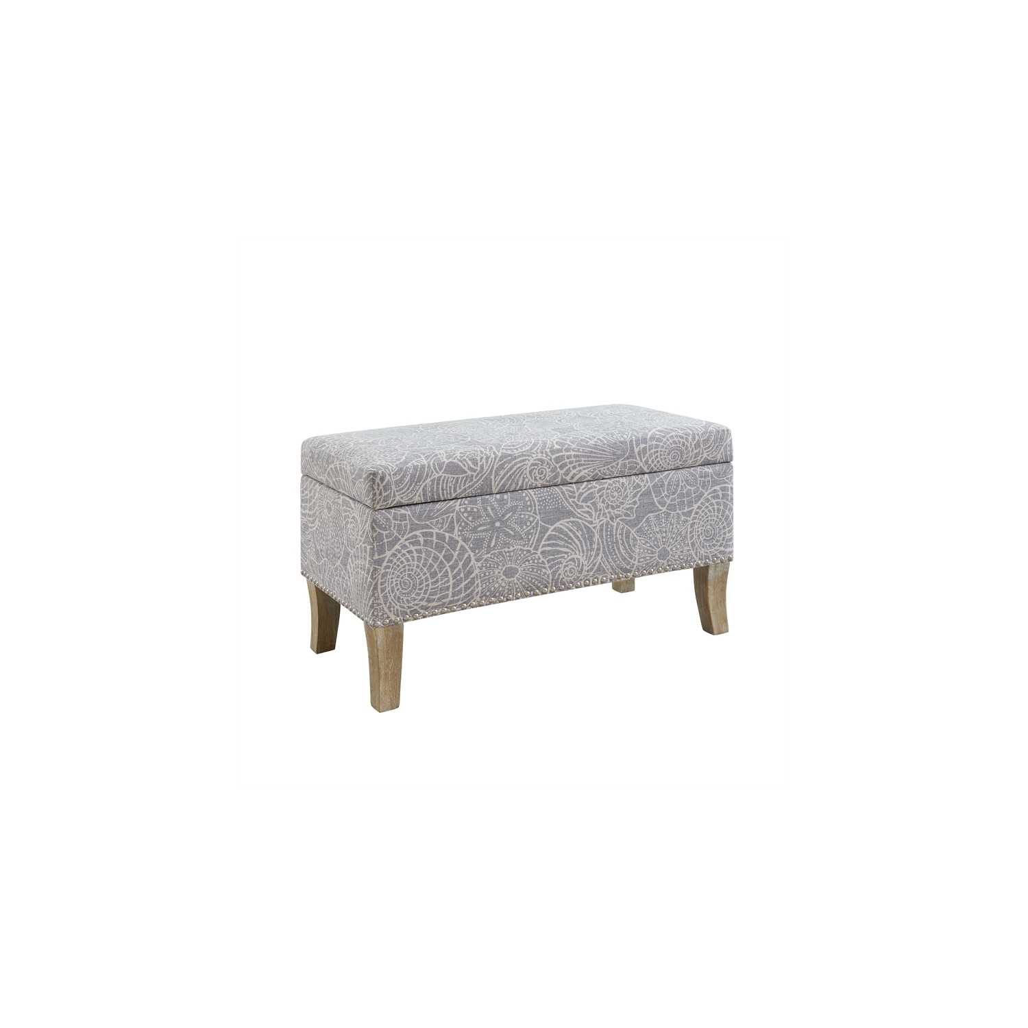 Linon Stephanie Wood Upholstered Storage Ottoman in Stone Gray