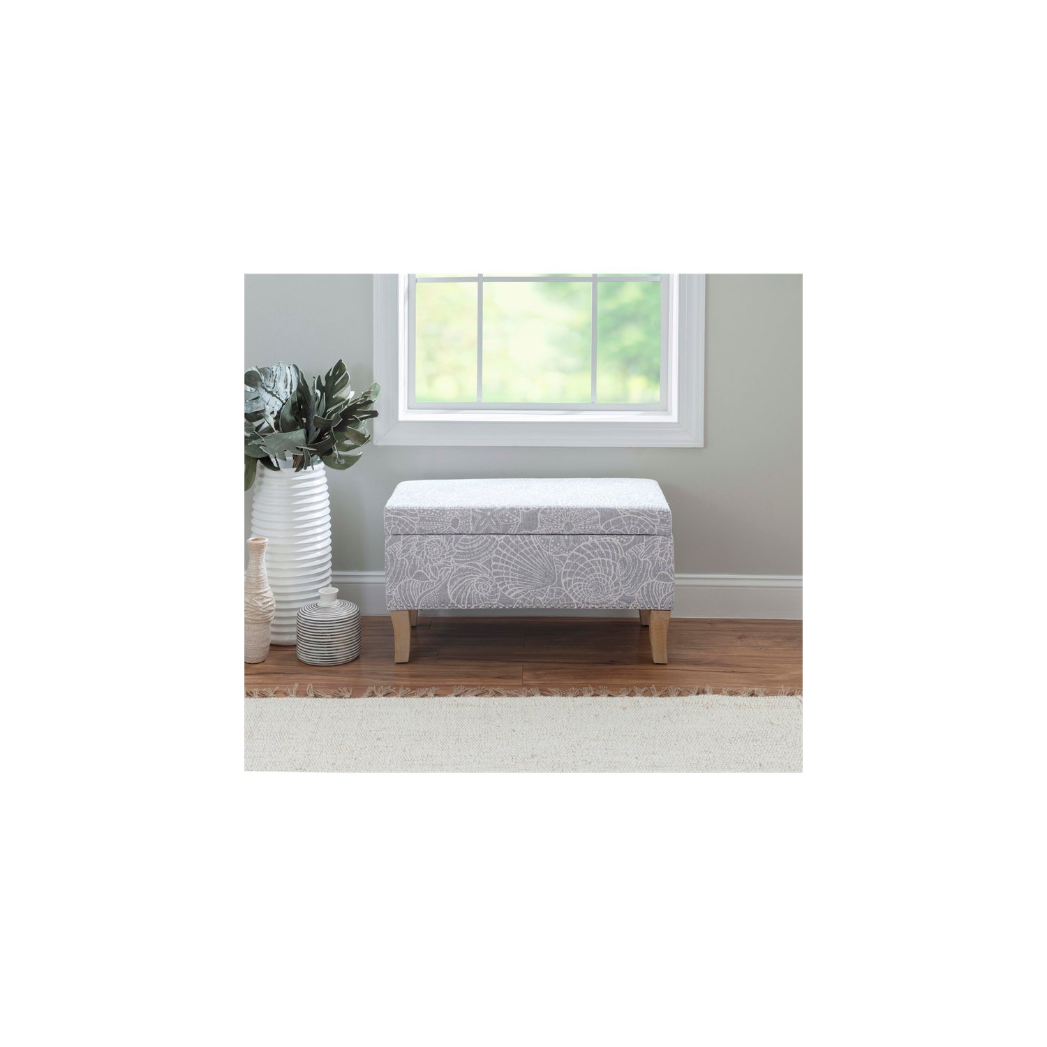 Linon Stephanie Wood Upholstered Storage Ottoman in Stone Gray